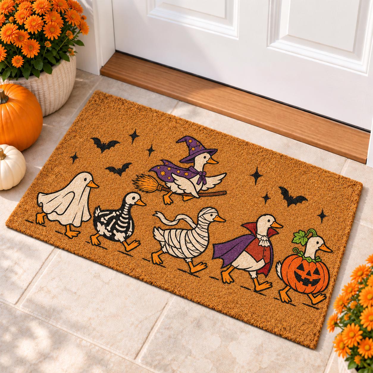 Funny Spooky Goose and Duck Doormat for Fall Halloween – Front Door Welcome Mat with Ghost, Mummy, Witch, and Vampire Decor - photo 5
