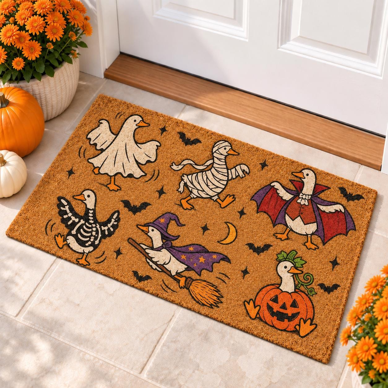 Funny Spooky Goose and Duck Doormat for Fall Halloween – Front Door Welcome Mat with Ghost, Mummy, Witch, and Vampire Decor - photo 6