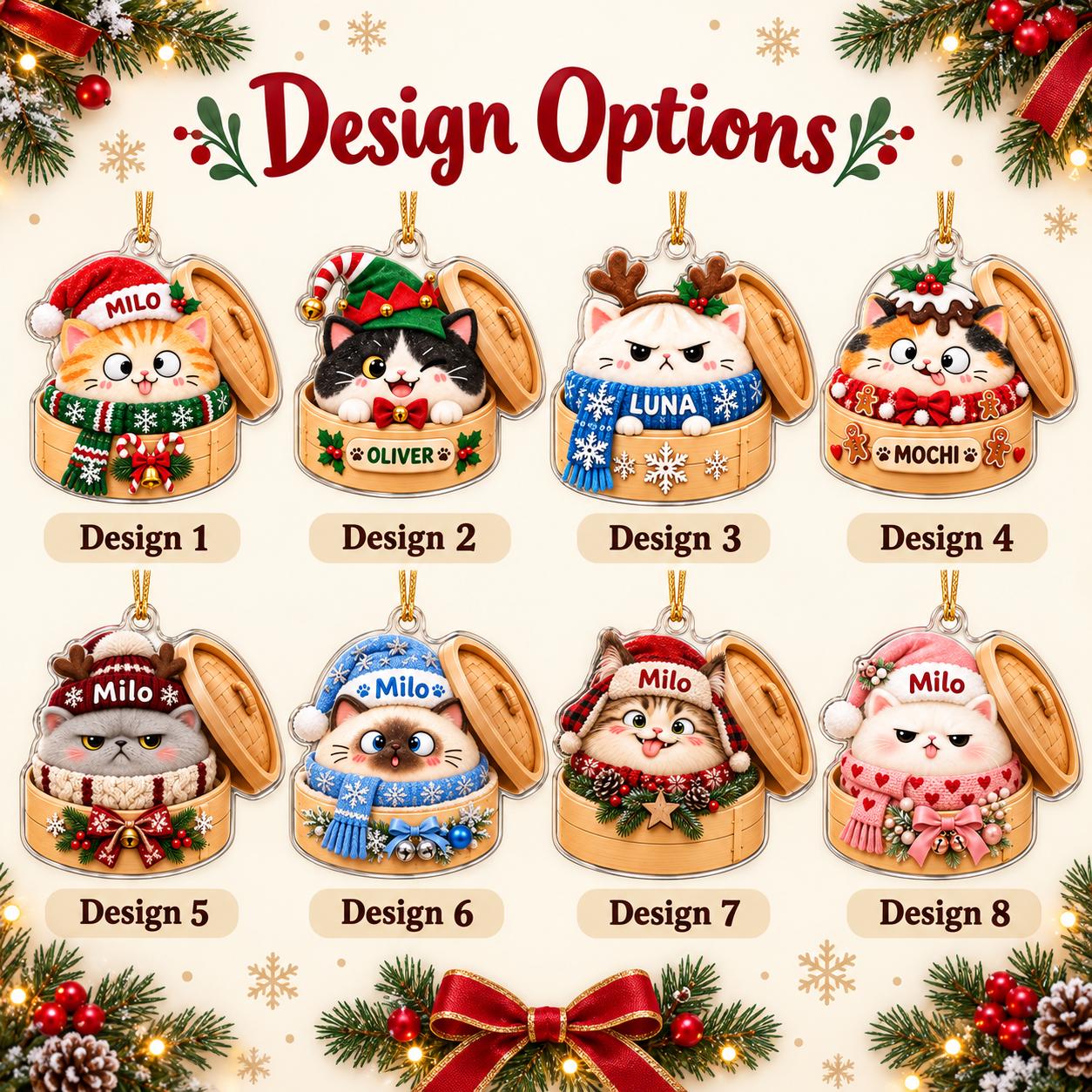 Personalized Cute Cat in Dumpling Basket Acrylic Christmas Ornament with Custom Pet Name – Cat Lover Christmas Gift - photo 4