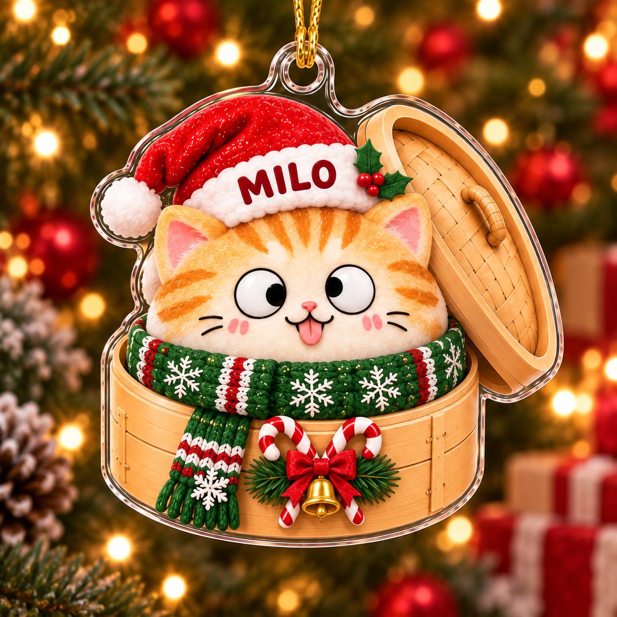 Personalized Cute Cat in Dumpling Basket Acrylic Christmas Ornament with Custom Pet Name – Cat Lover Christmas Gift - photo 6