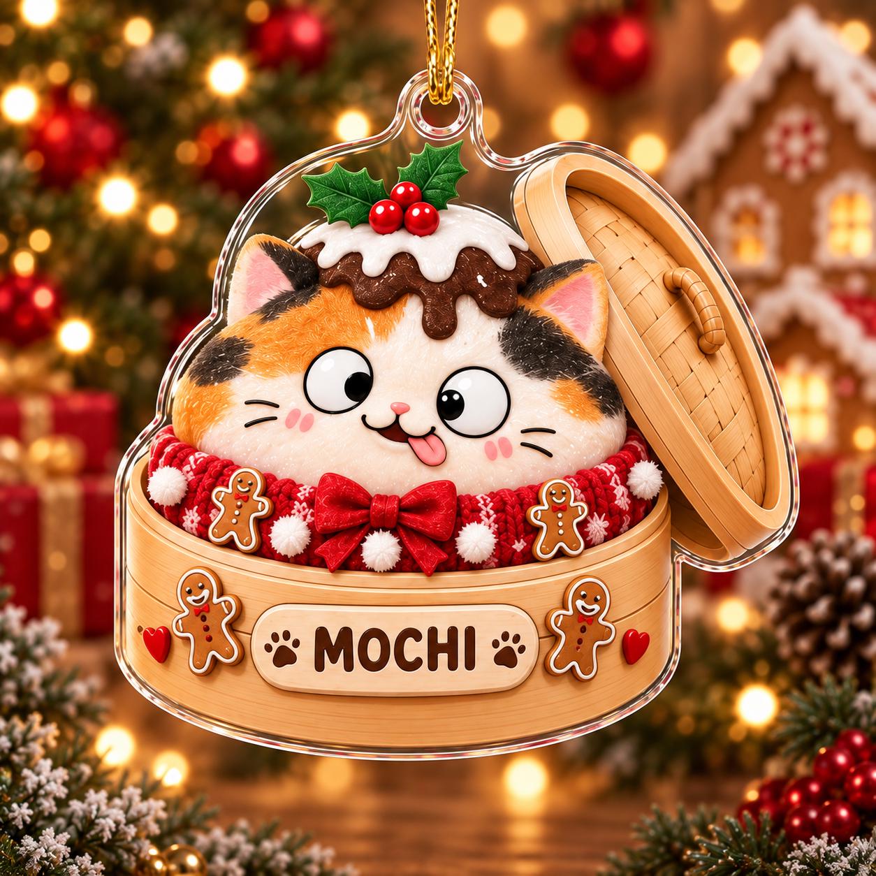 Personalized Cute Cat in Dumpling Basket Acrylic Christmas Ornament with Custom Pet Name – Cat Lover Christmas Gift - photo 8