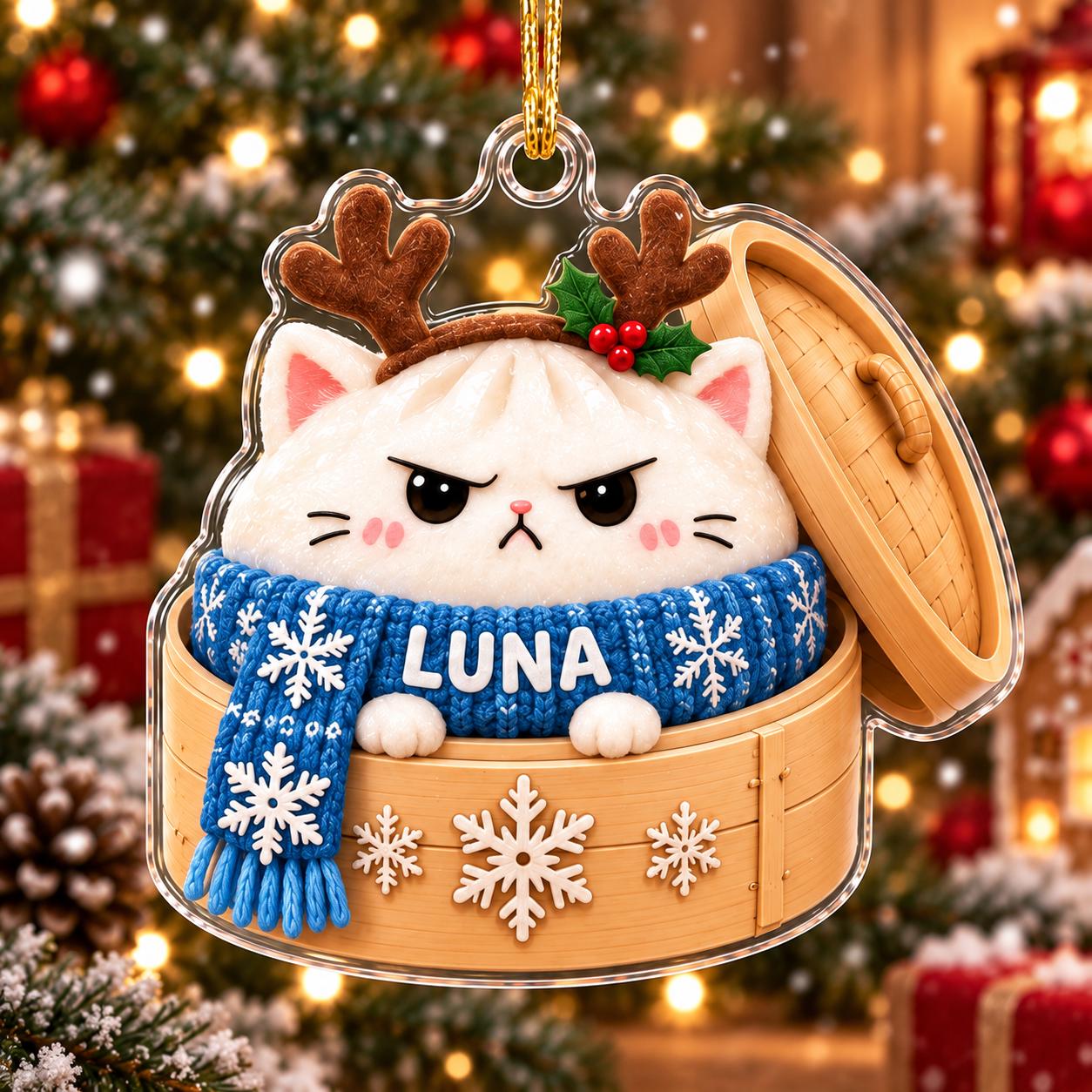 Personalized Cute Cat in Dumpling Basket Acrylic Christmas Ornament with Custom Pet Name – Cat Lover Christmas Gift - photo 9