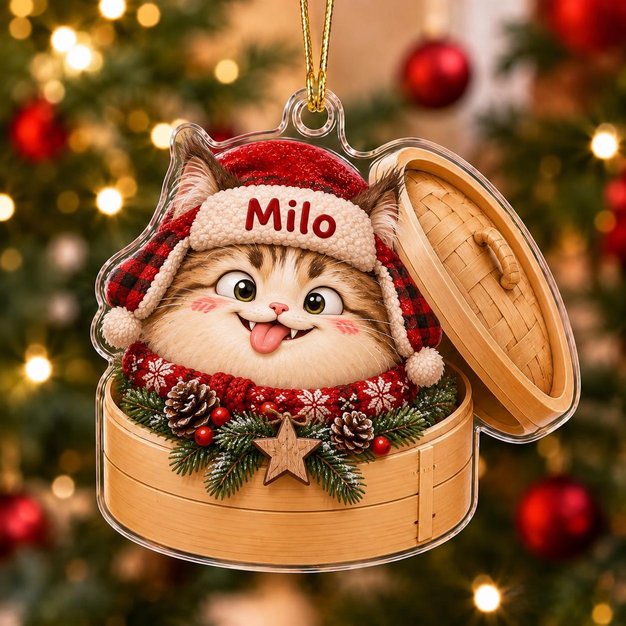 Personalized Cute Cat in Dumpling Basket Acrylic Christmas Ornament with Custom Pet Name – Cat Lover Christmas Gift - photo 10