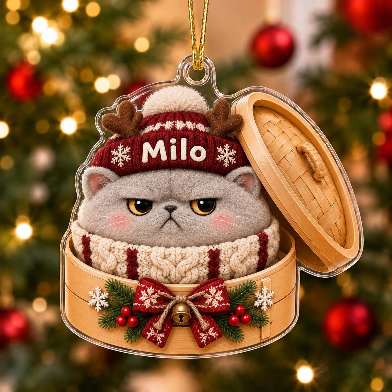 Personalized Cute Cat in Dumpling Basket Acrylic Christmas Ornament with Custom Pet Name – Cat Lover Christmas Gift - photo 11