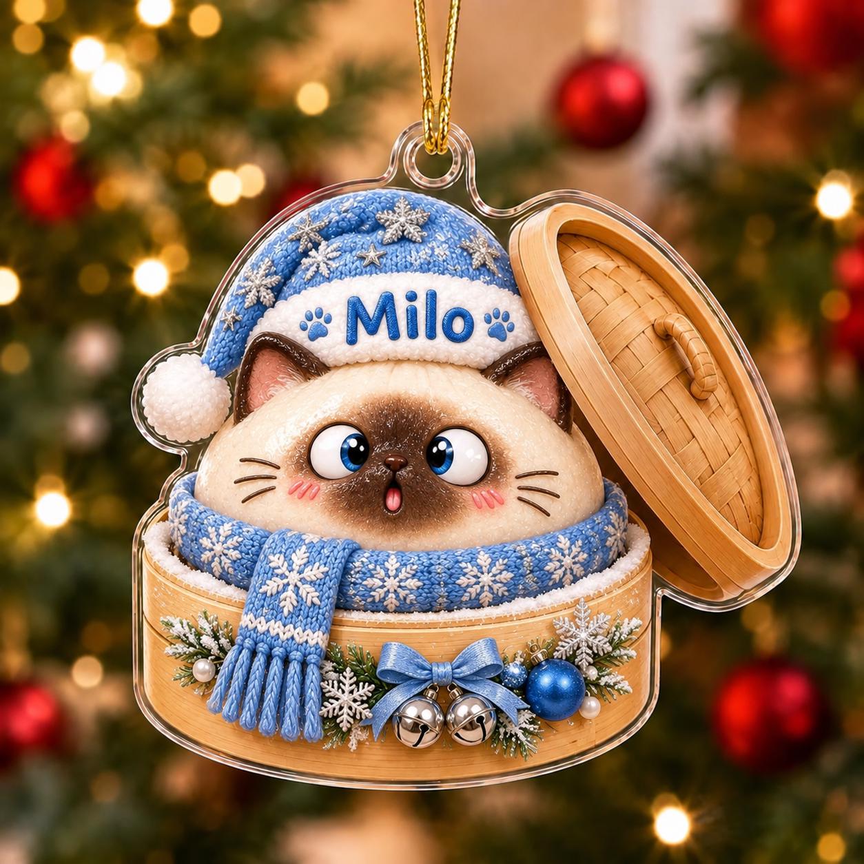 Personalized Cute Cat in Dumpling Basket Acrylic Christmas Ornament with Custom Pet Name – Cat Lover Christmas Gift - photo 12