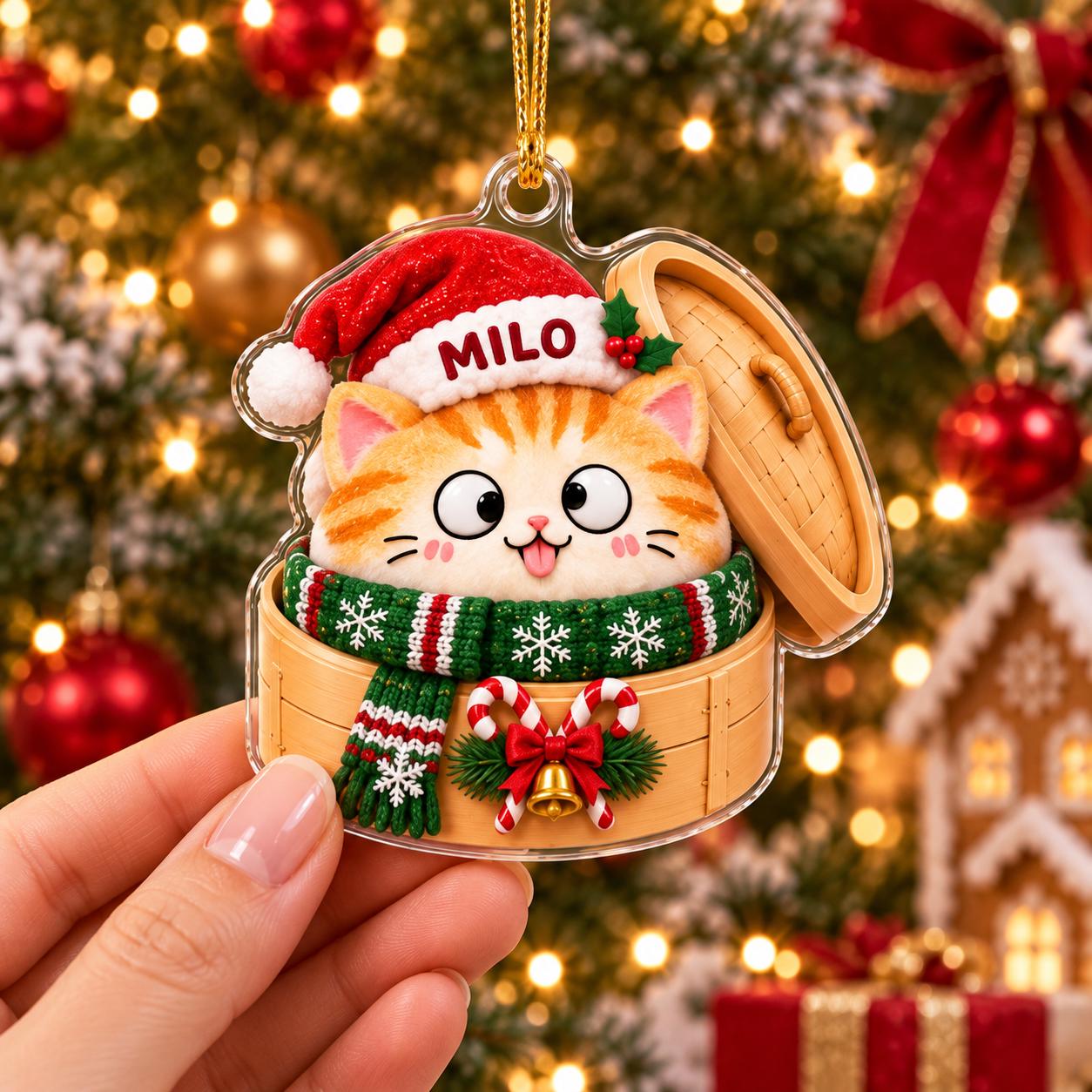 Personalized Cute Cat in Dumpling Basket Acrylic Christmas Ornament with Custom Pet Name – Cat Lover Christmas Gift - photo 13