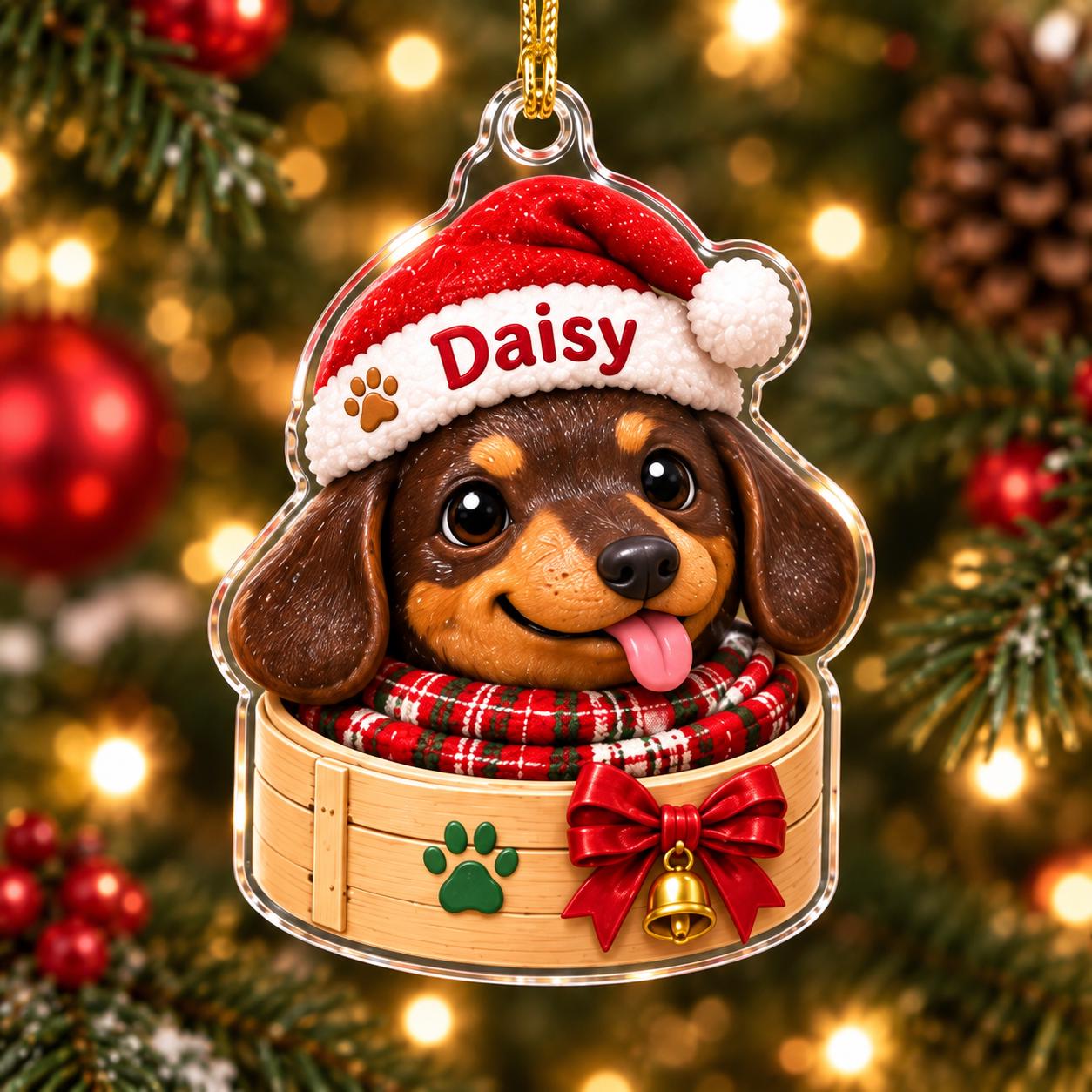 Personalized Cute Dog Basket Acrylic Christmas Ornament Keepsake with Custom Pet Name – Dog Lover Holiday Gift - photo 2