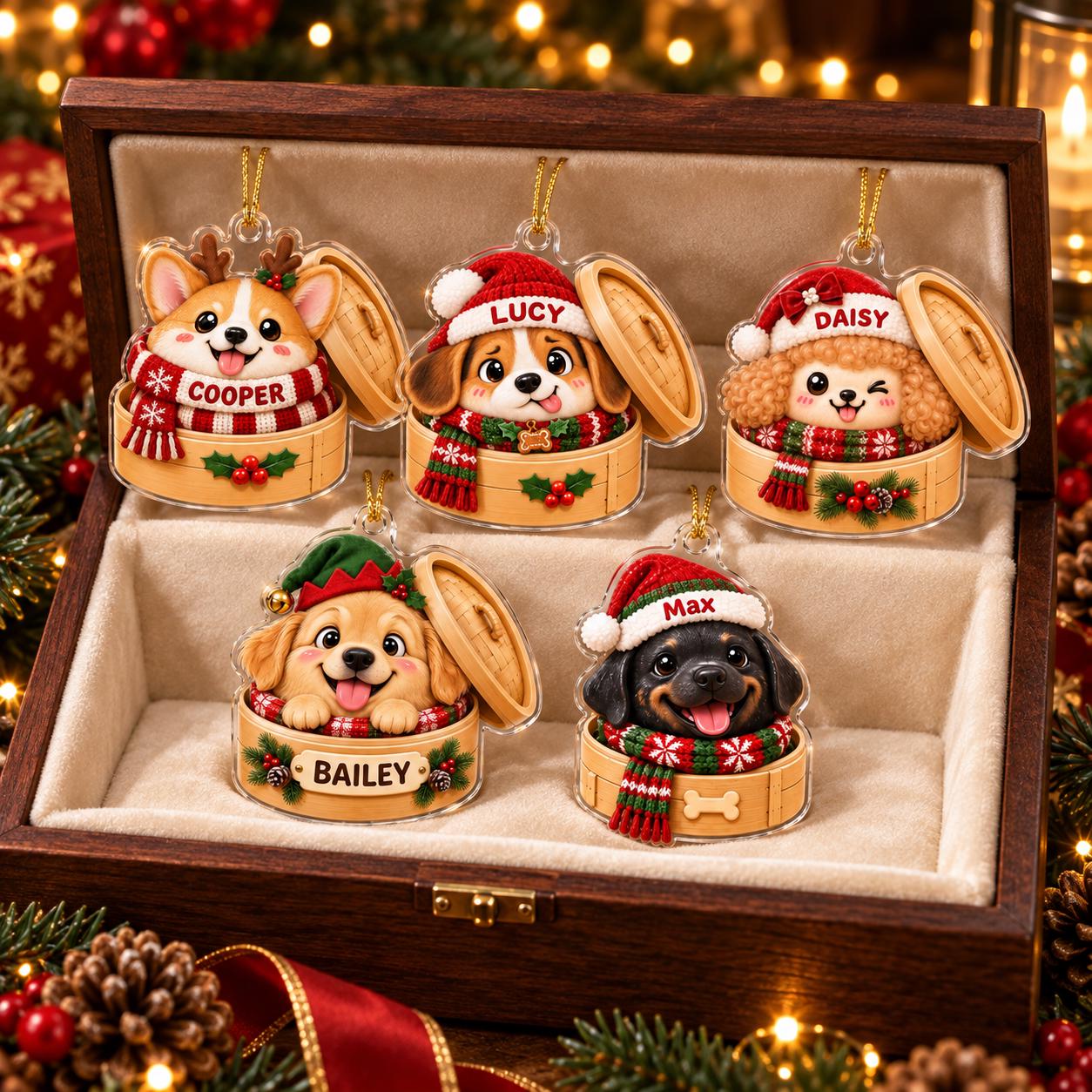 Personalized Cute Dog Basket Acrylic Christmas Ornament Keepsake with Custom Pet Name – Dog Lover Holiday Gift - photo 3