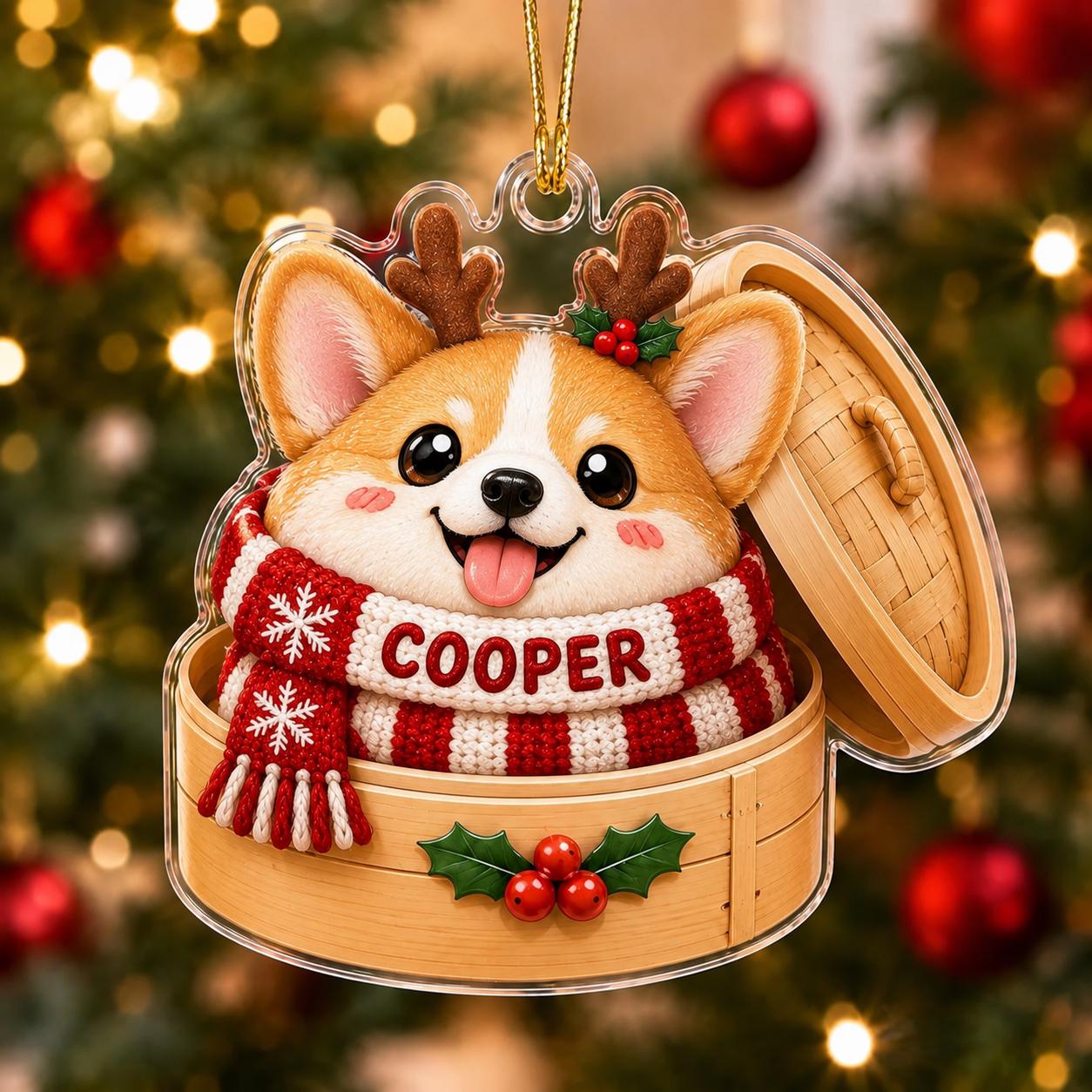Personalized Cute Dog Basket Acrylic Christmas Ornament Keepsake with Custom Pet Name – Dog Lover Holiday Gift - photo 6
