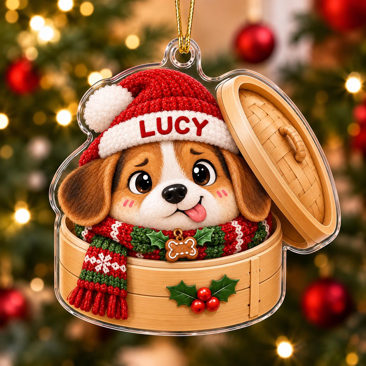 Personalized Cute Dog Basket Acrylic Christmas Ornament Keepsake with Custom Pet Name – Dog Lover Holiday Gift - photo 7