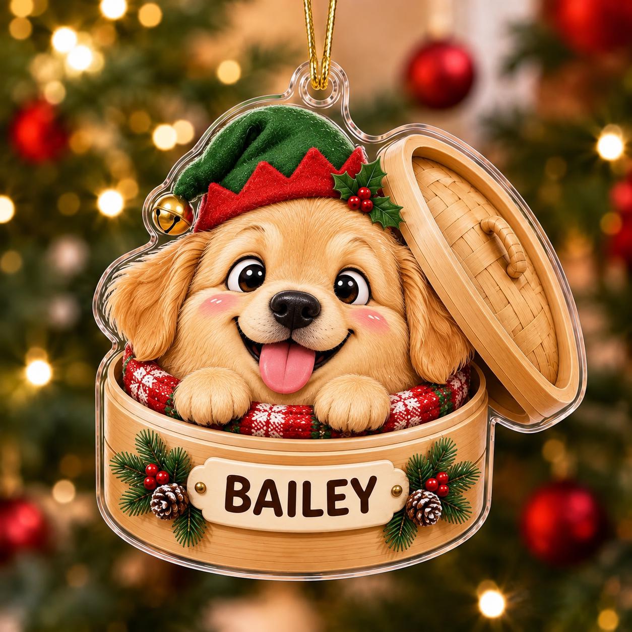 Personalized Cute Dog Basket Acrylic Christmas Ornament Keepsake with Custom Pet Name – Dog Lover Holiday Gift - photo 9
