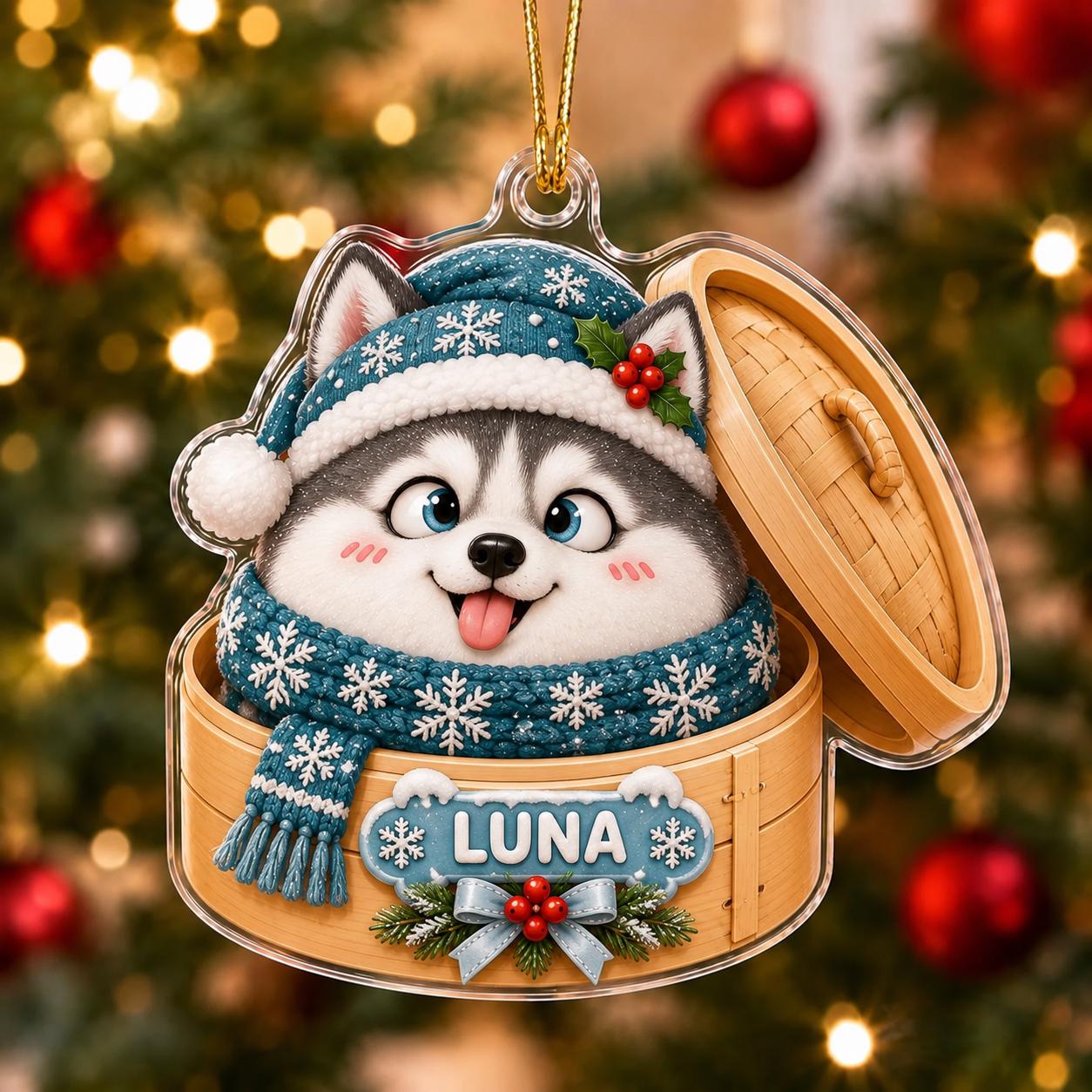 Personalized Cute Dog Basket Acrylic Christmas Ornament Keepsake with Custom Pet Name – Dog Lover Holiday Gift - photo 10