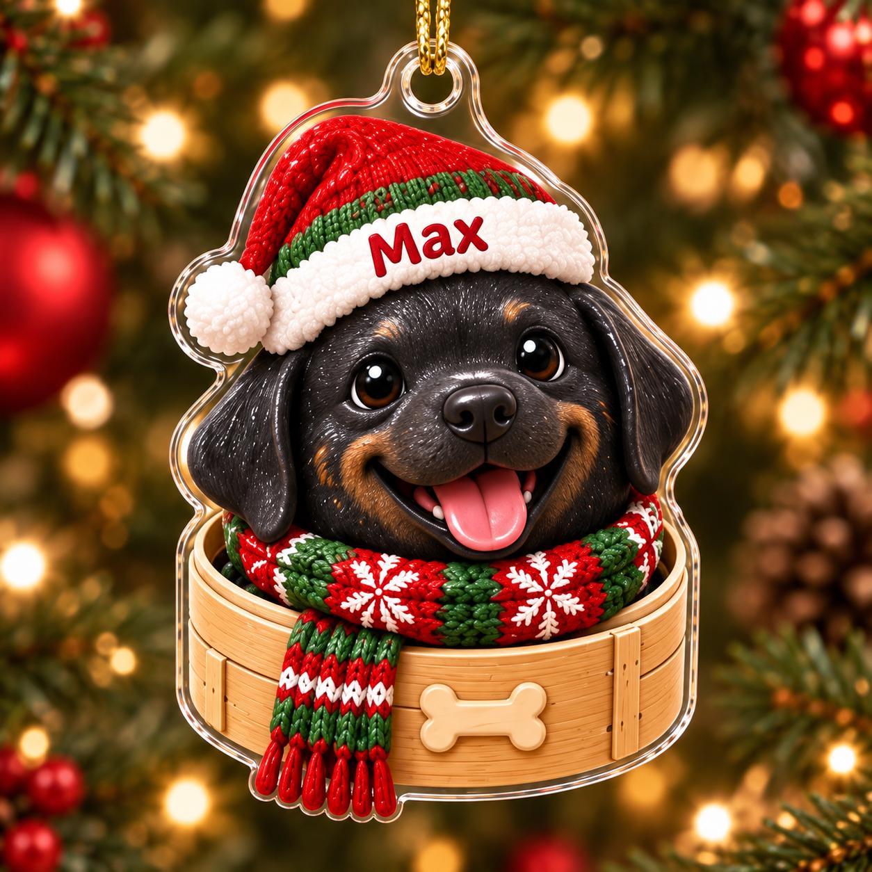 Personalized Cute Dog Basket Acrylic Christmas Ornament Keepsake with Custom Pet Name – Dog Lover Holiday Gift - photo 12