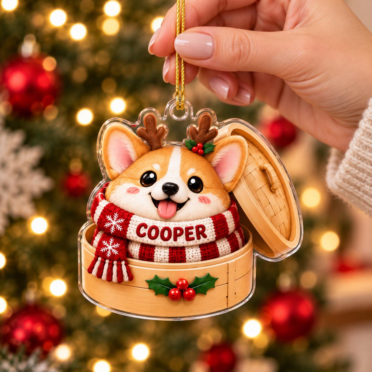 Personalized Cute Dog Basket Acrylic Christmas Ornament Keepsake with Custom Pet Name – Dog Lover Holiday Gift - photo 14