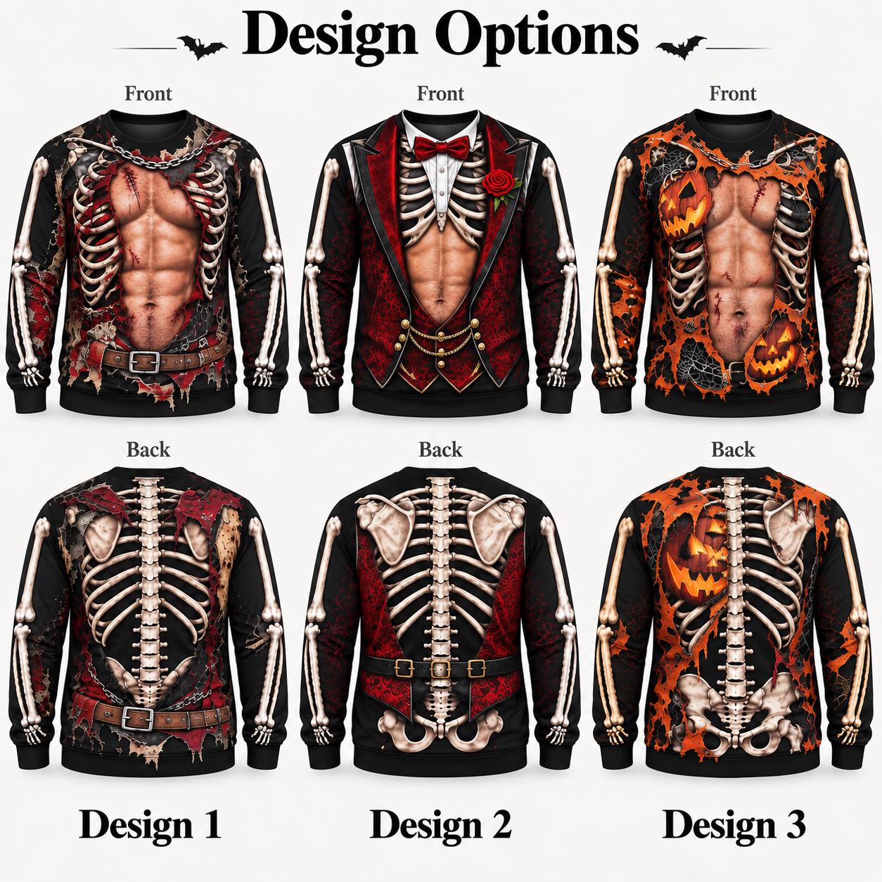 Funny Skeleton Muscle Body Halloween Sweater for Men – Spooky Fake Chest Shirt Sweatshirt Party Costume, Gag Gift for Him - photo 3