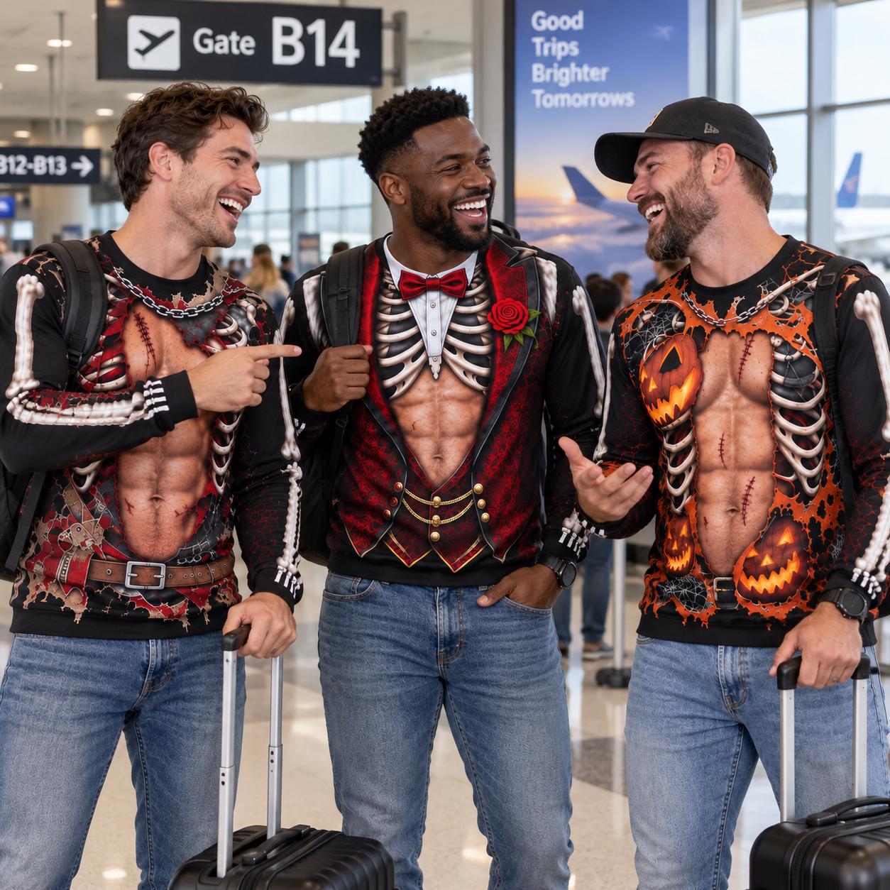 Funny Skeleton Muscle Body Halloween Sweater for Men – Spooky Fake Chest Shirt Sweatshirt Party Costume, Gag Gift for Him - photo 7
