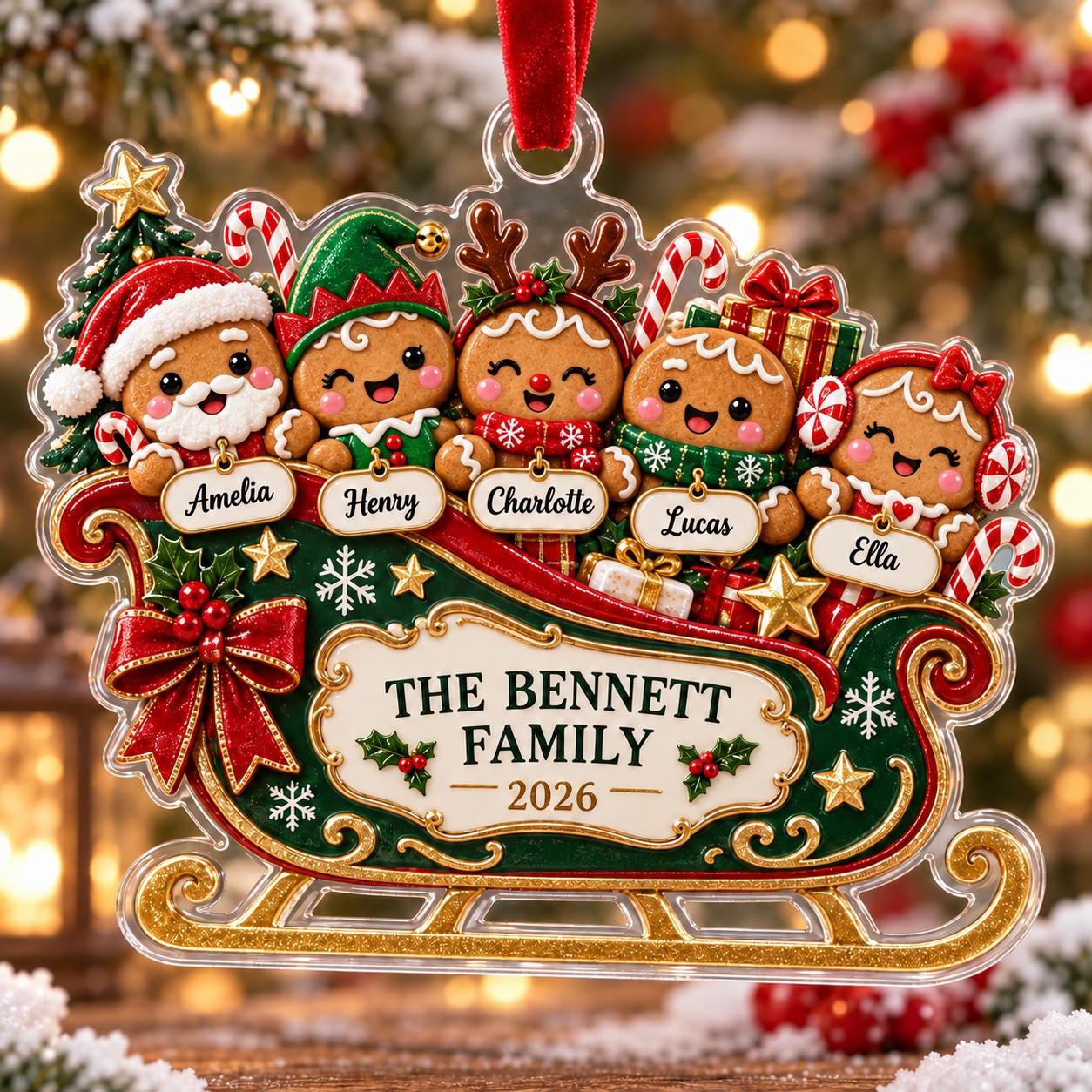 Personalized Family Acrylic Ornament with Snowman Sleigh and 2026 Custom Names Keepsake for Christmas Tree Gift - photo 3