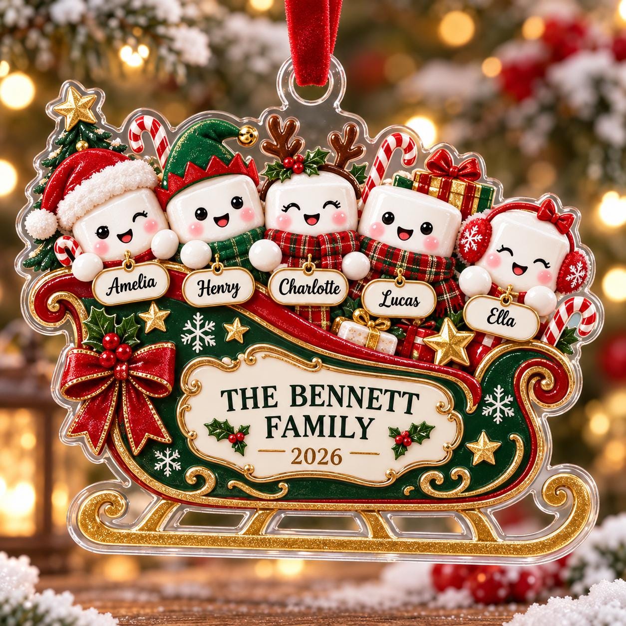 Personalized Family Acrylic Ornament with Snowman Sleigh and 2026 Custom Names Keepsake for Christmas Tree Gift - photo 6