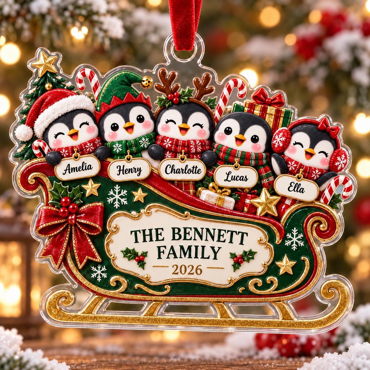 Personalized Family Acrylic Ornament with Snowman Sleigh and 2026 Custom Names Keepsake for Christmas Tree Gift - photo 7