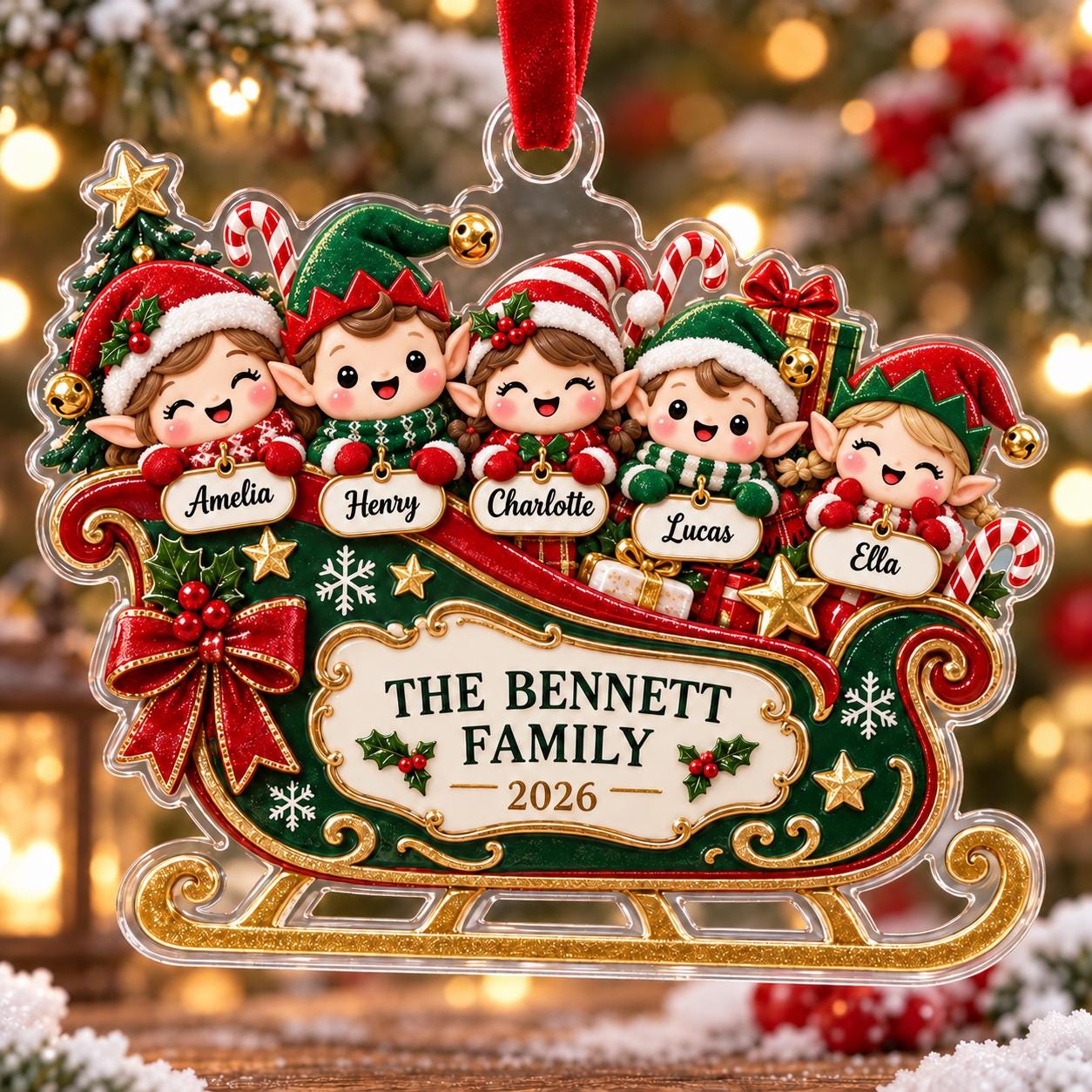 Personalized Family Acrylic Ornament with Snowman Sleigh and 2026 Custom Names Keepsake for Christmas Tree Gift - photo 8