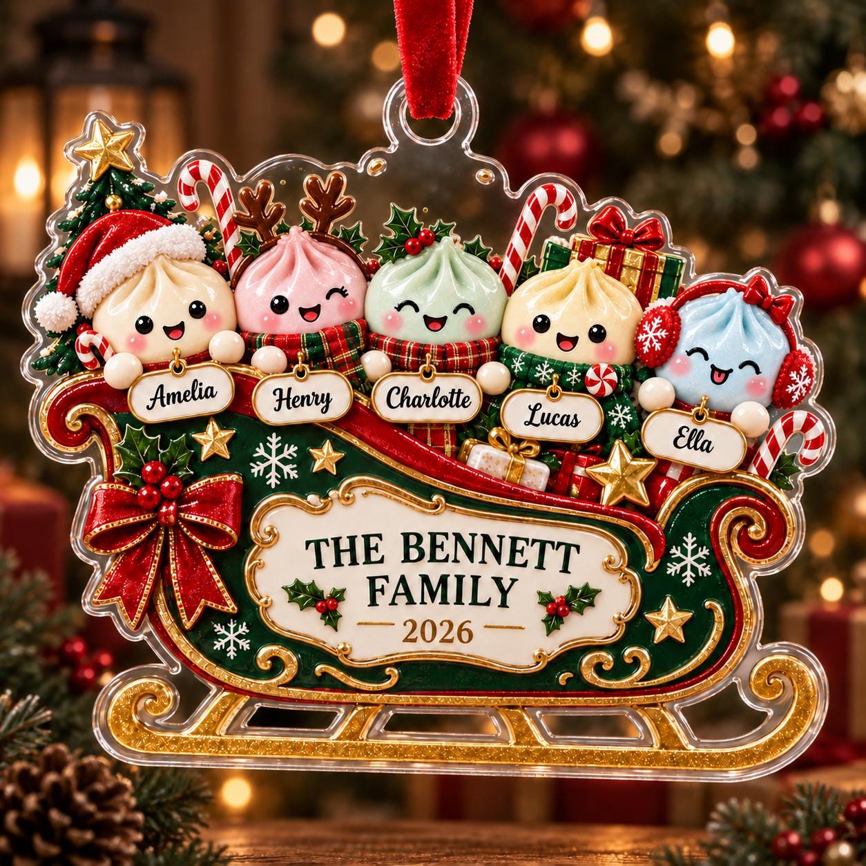 Personalized Family Acrylic Ornament with Snowman Sleigh and 2026 Custom Names Keepsake for Christmas Tree Gift - photo 10