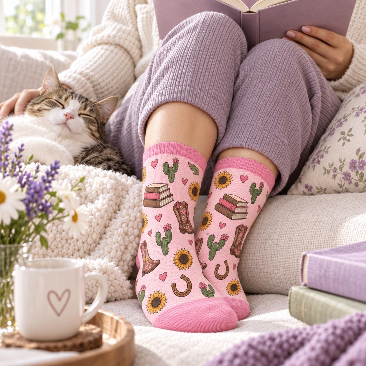 Personalized Cowgirl Book Lover Socks with Shhh I Am Reading Socks Name Western Reader Gift Bookish Women M - photo 3