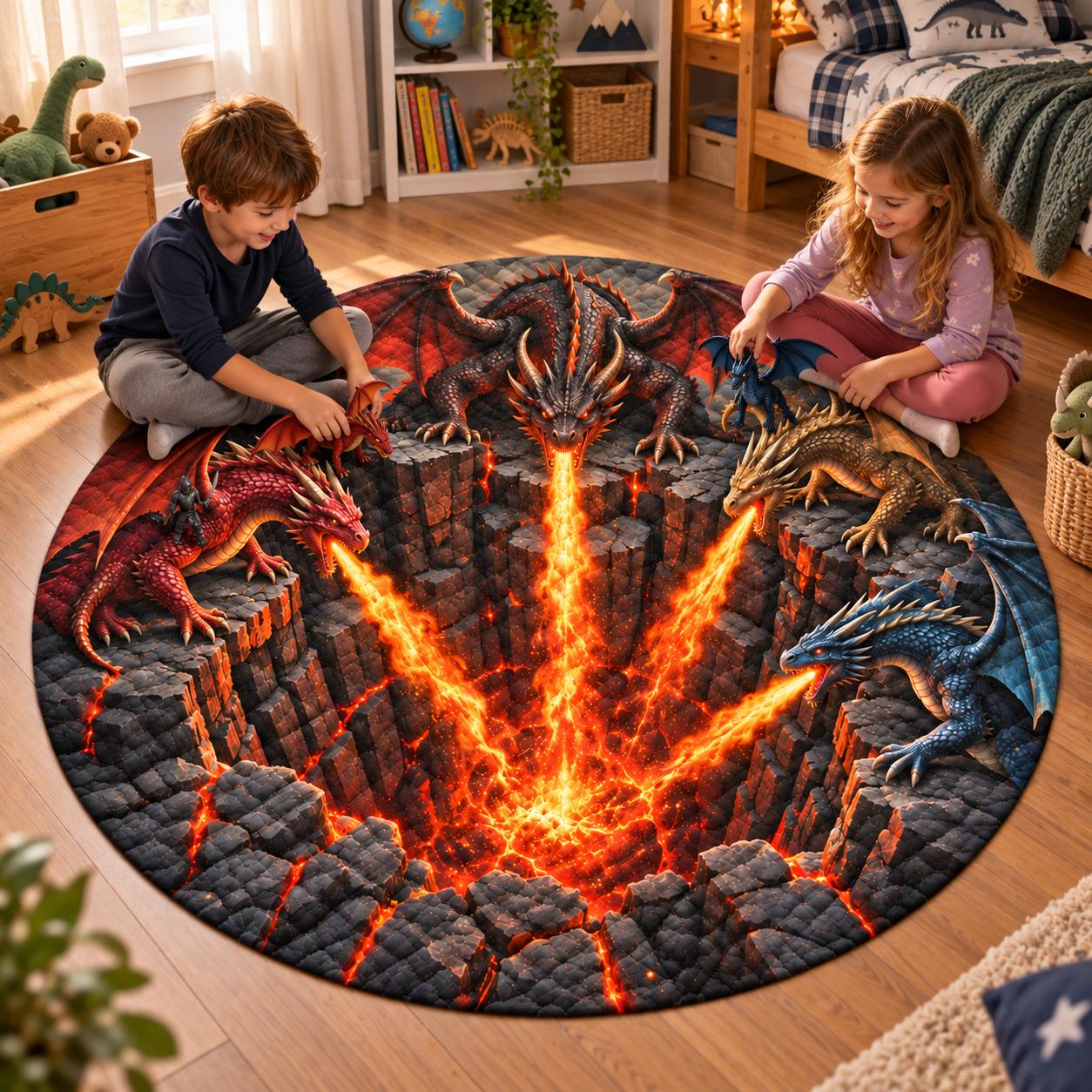 Fantasy Fire Breathing Lava Dragon 3D Illusion Round Rug – Quilted Floor Mat for Gamer Room Decor Gift - photo 4