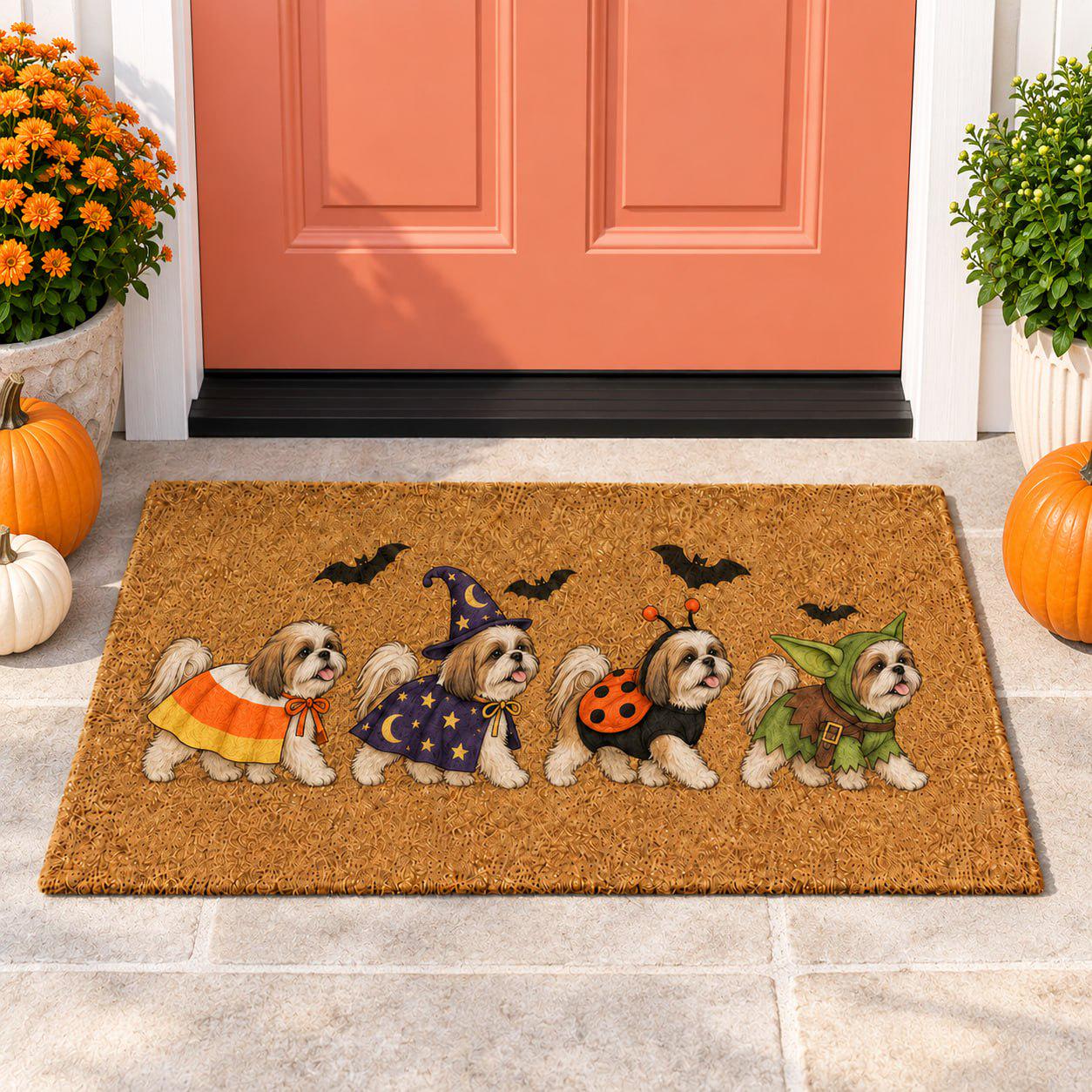 Cute Shih Tzu Costume Coir Doormat for Halloween – Dog Welcome Mat with Candy Corn, Witch, Ladybug, and Goblin Porch Decor for Dog Lover Gift - photo 2