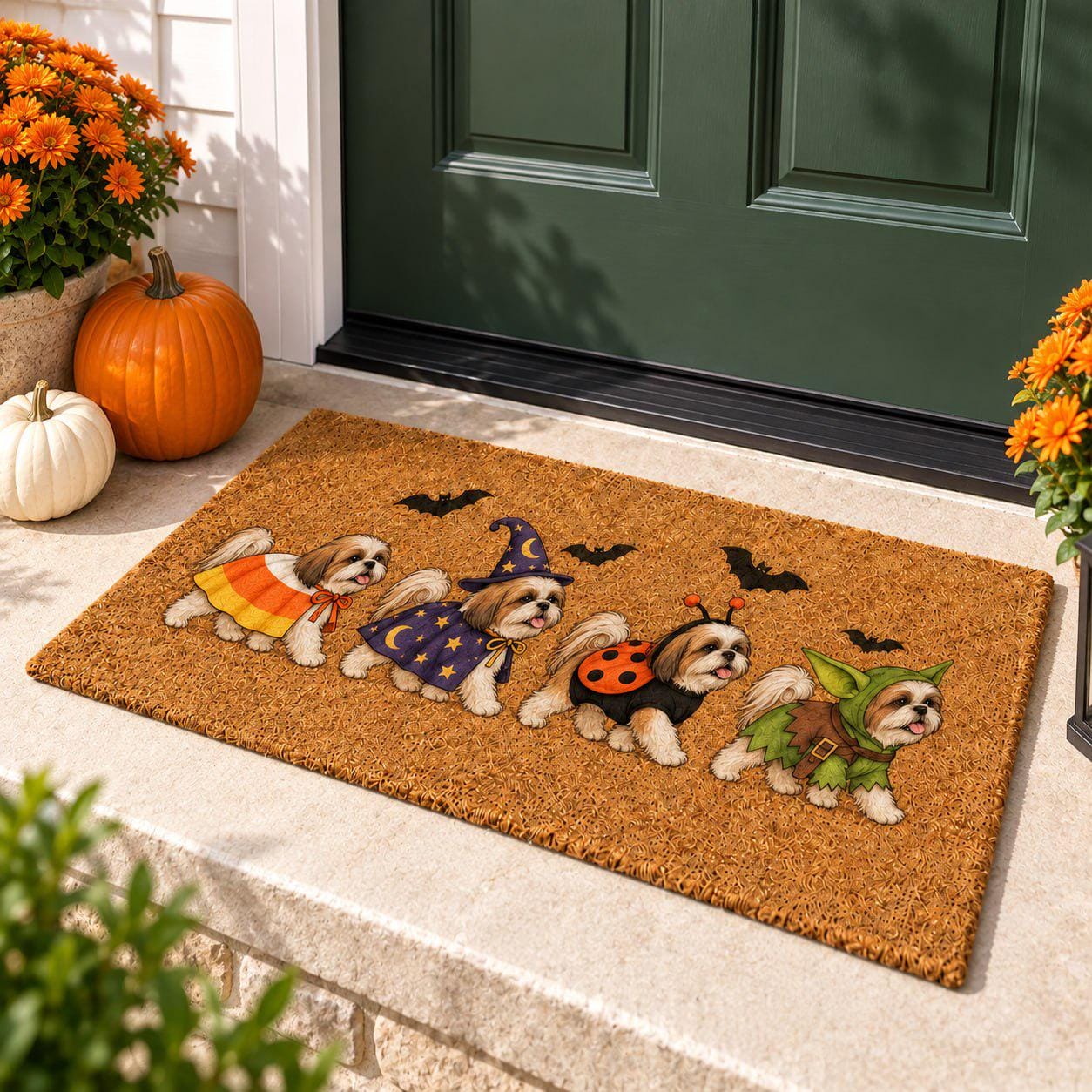 Cute Shih Tzu Costume Coir Doormat for Halloween – Dog Welcome Mat with Candy Corn, Witch, Ladybug, and Goblin Porch Decor for Dog Lover Gift - photo 4