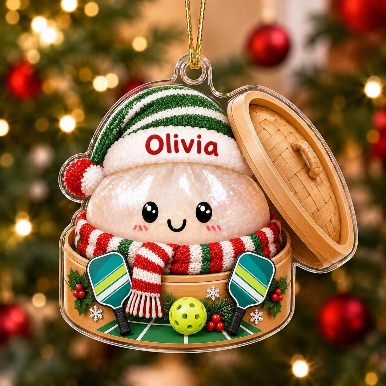 Personalized Dumpling Sports Acrylic Christmas Ornament with Custom Name – Soccer, Football, and Ski Athlete Holiday Gift - photo 2