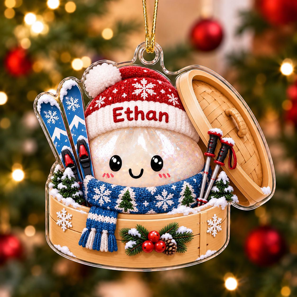 Personalized Dumpling Sports Acrylic Christmas Ornament with Custom Name – Soccer, Football, and Ski Athlete Holiday Gift - photo 3
