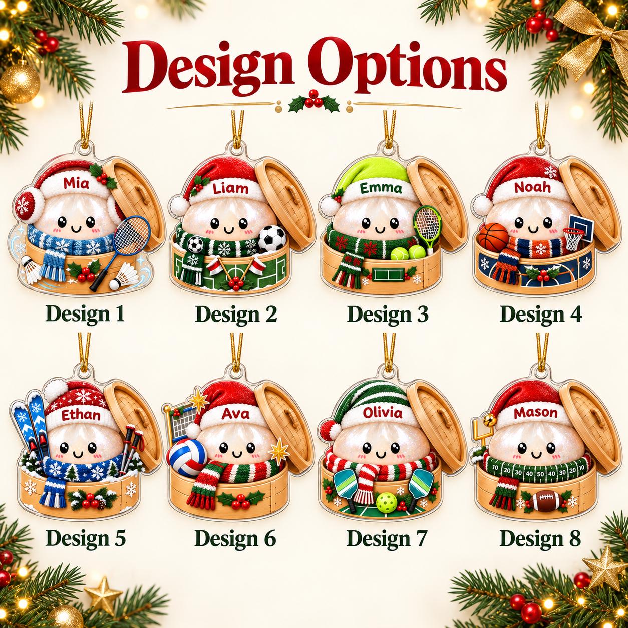 Personalized Dumpling Sports Acrylic Christmas Ornament with Custom Name – Soccer, Football, and Ski Athlete Holiday Gift - photo 4