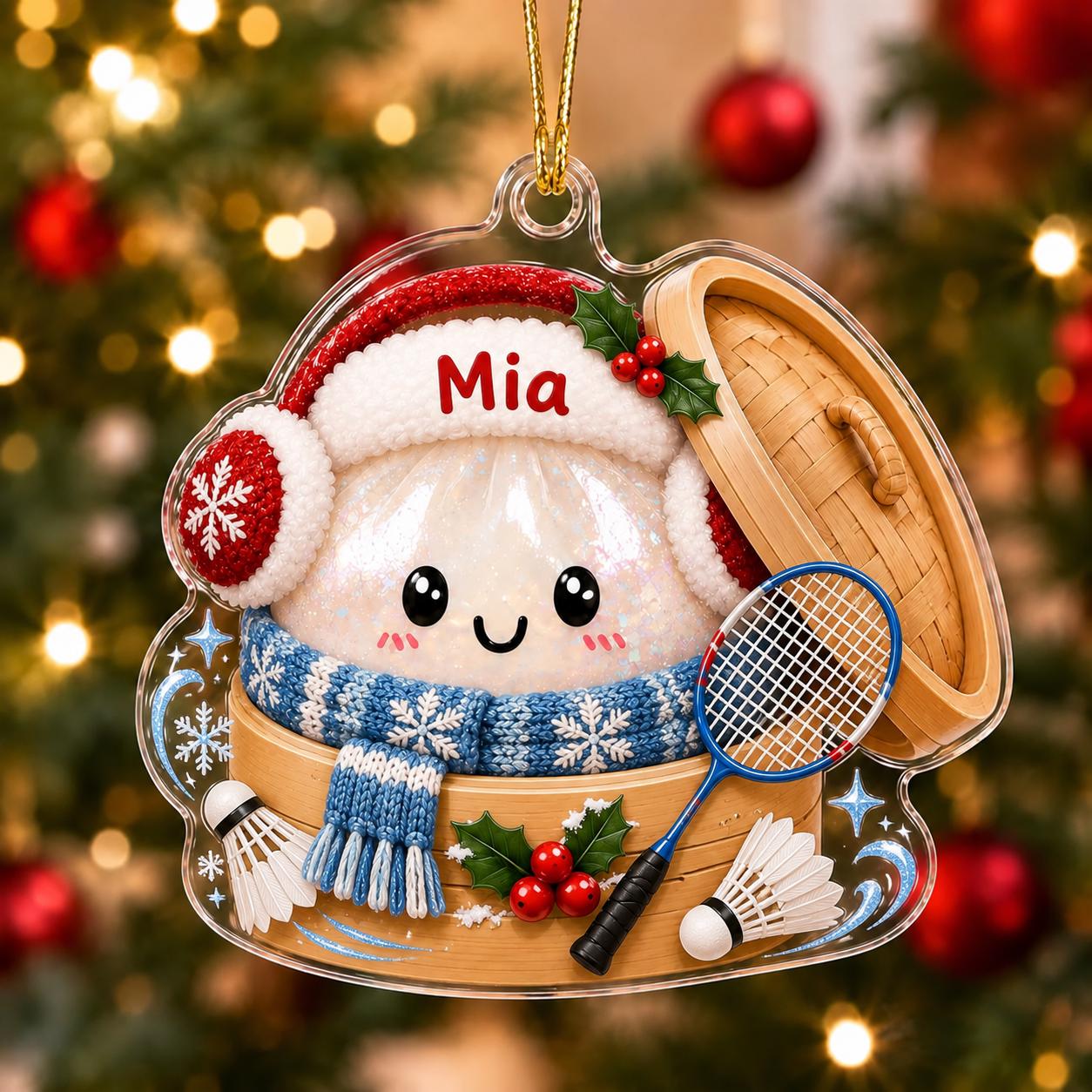 Personalized Dumpling Sports Acrylic Christmas Ornament with Custom Name – Soccer, Football, and Ski Athlete Holiday Gift - photo 6