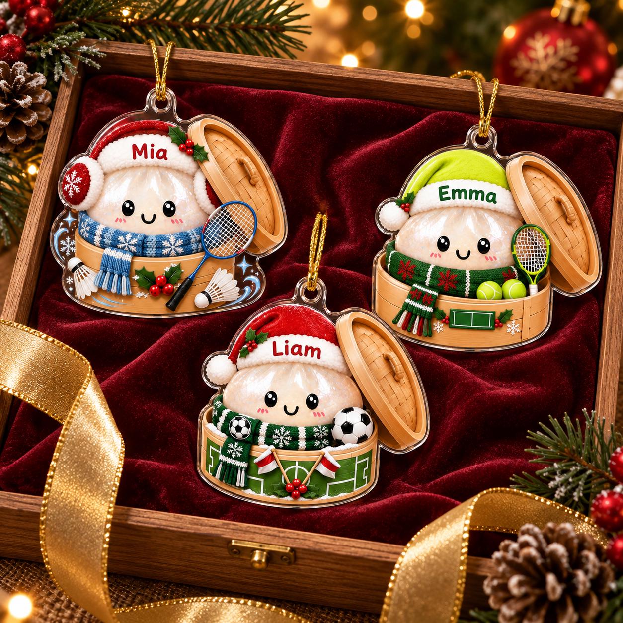 Personalized Dumpling Sports Acrylic Christmas Ornament with Custom Name – Soccer, Football, and Ski Athlete Holiday Gift - photo 12