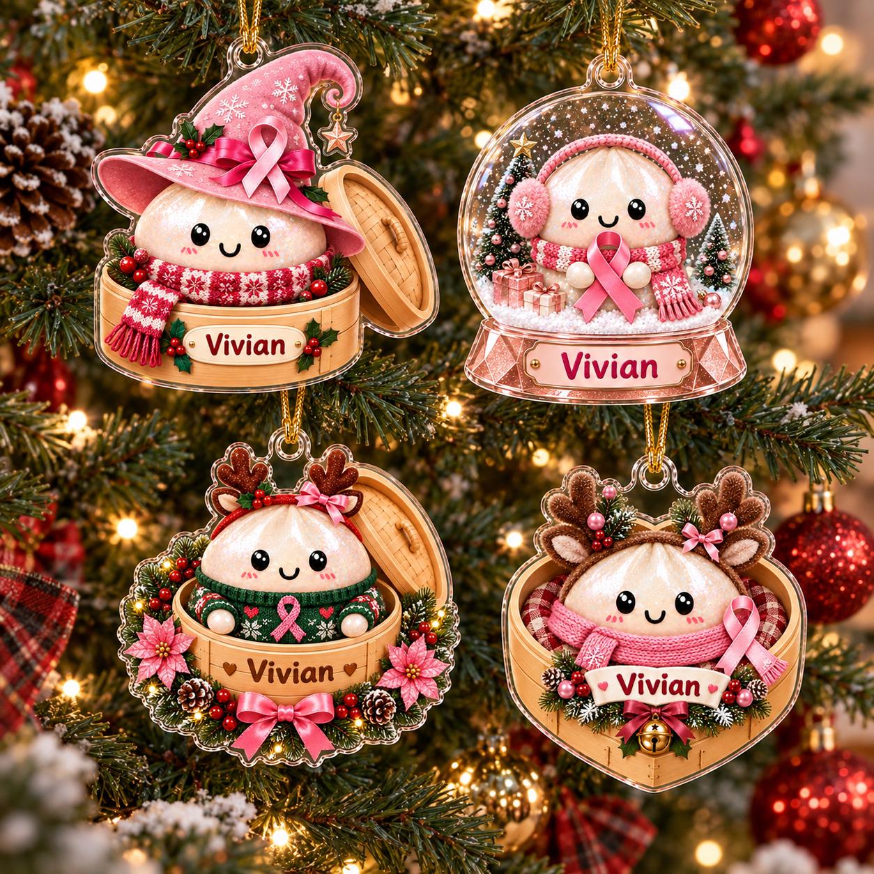 Personalized Pink Ribbon Breast Cancer Support Acrylic Christmas Ornament Keepsake with Custom Name for Survivor Gift - photo 3