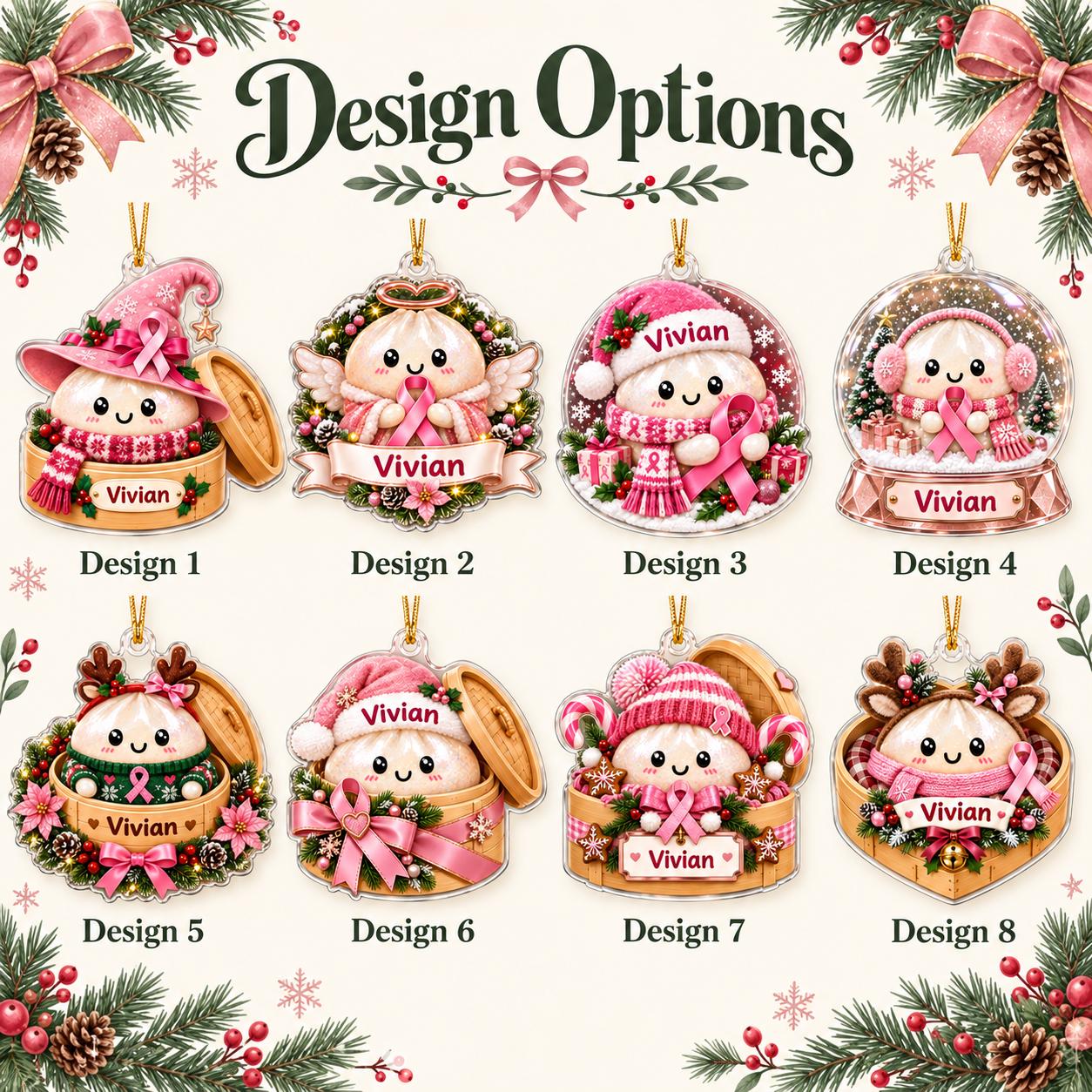 Personalized Pink Ribbon Breast Cancer Support Acrylic Christmas Ornament Keepsake with Custom Name for Survivor Gift - photo 4