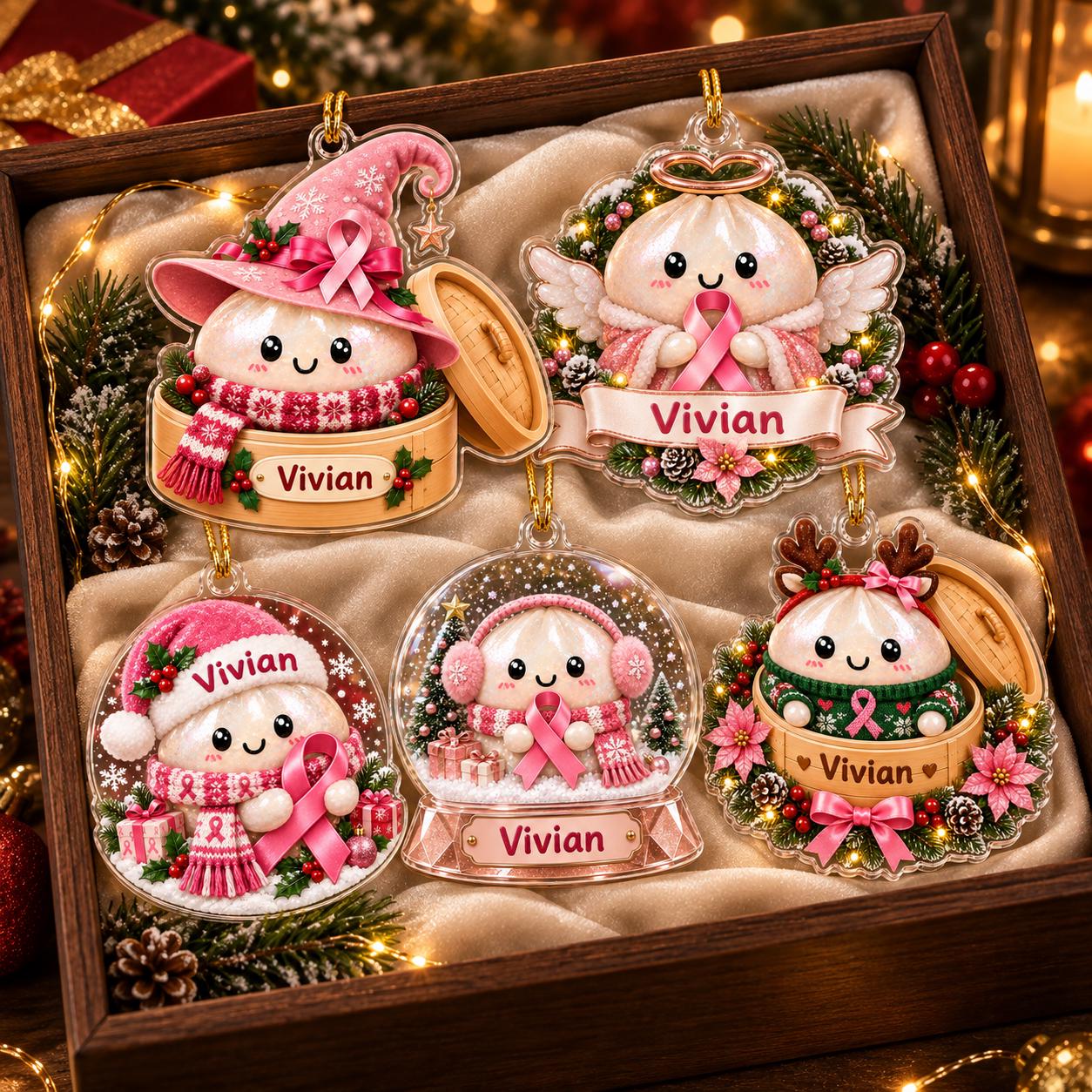 Personalized Pink Ribbon Breast Cancer Support Acrylic Christmas Ornament Keepsake with Custom Name for Survivor Gift - photo 6