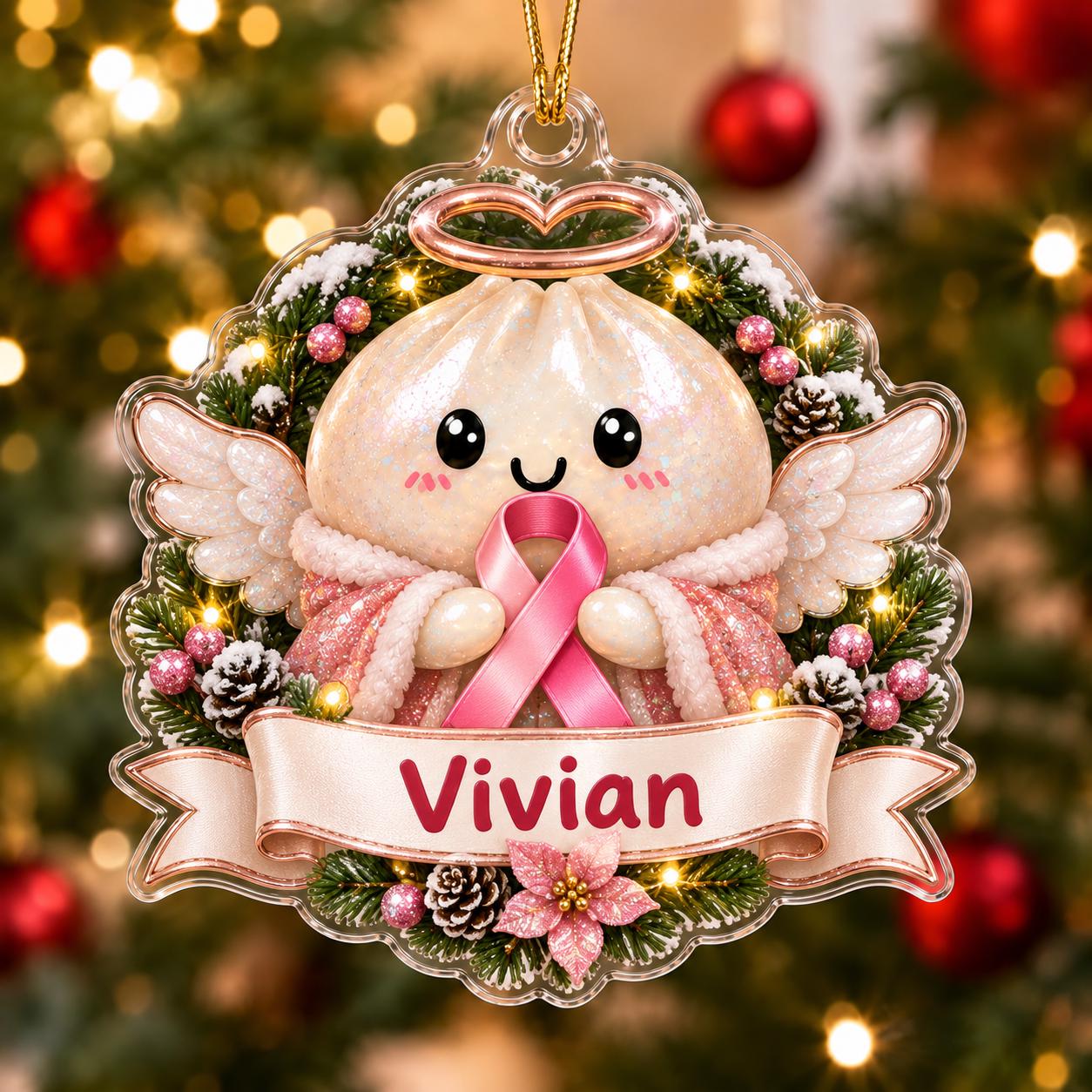 Personalized Pink Ribbon Breast Cancer Support Acrylic Christmas Ornament Keepsake with Custom Name for Survivor Gift - photo 7