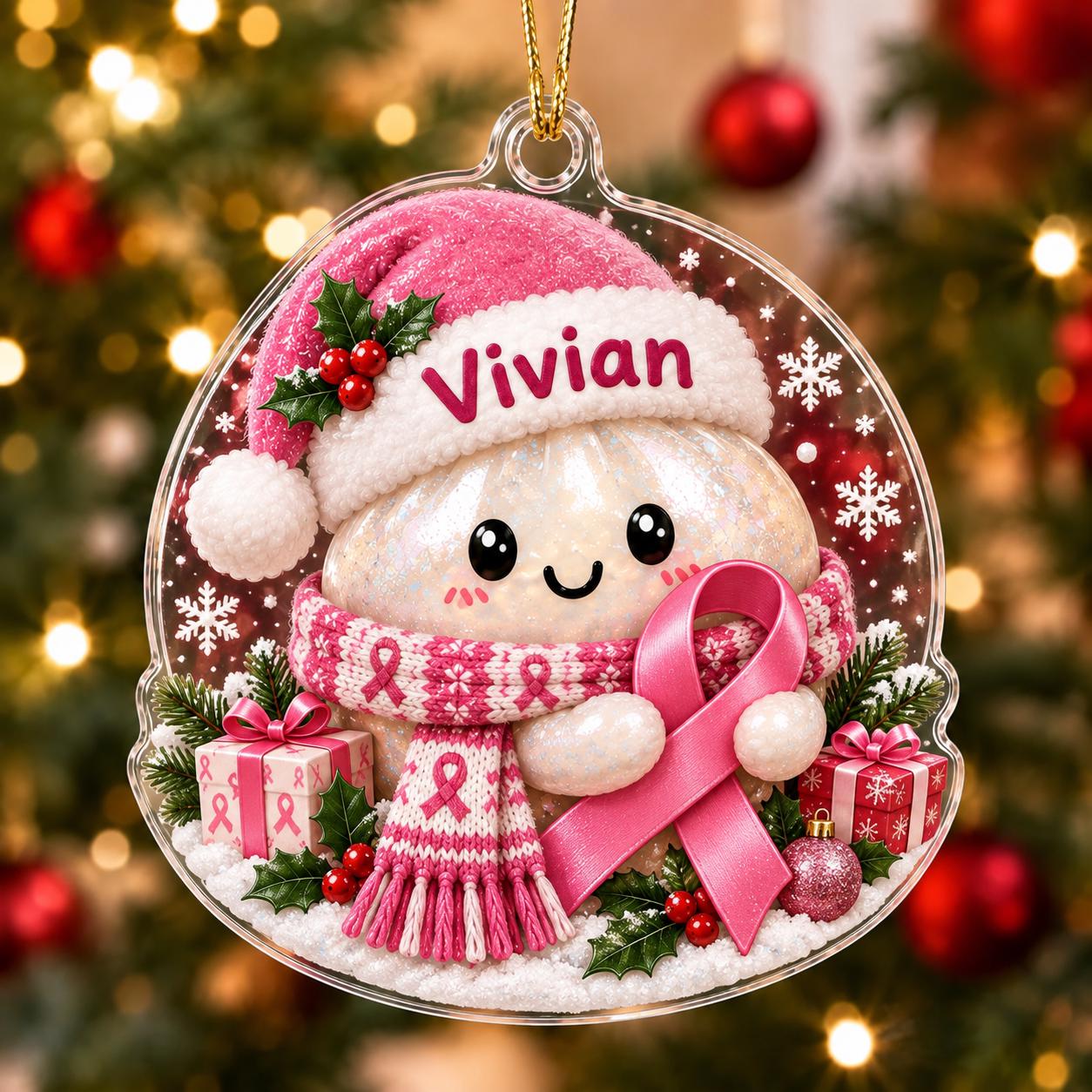 Personalized Pink Ribbon Breast Cancer Support Acrylic Christmas Ornament Keepsake with Custom Name for Survivor Gift - photo 8