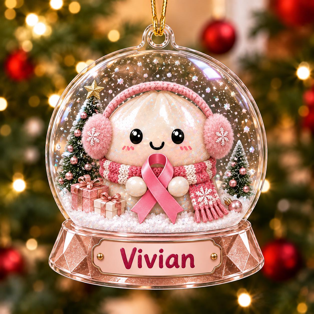 Personalized Pink Ribbon Breast Cancer Support Acrylic Christmas Ornament Keepsake with Custom Name for Survivor Gift - photo 9