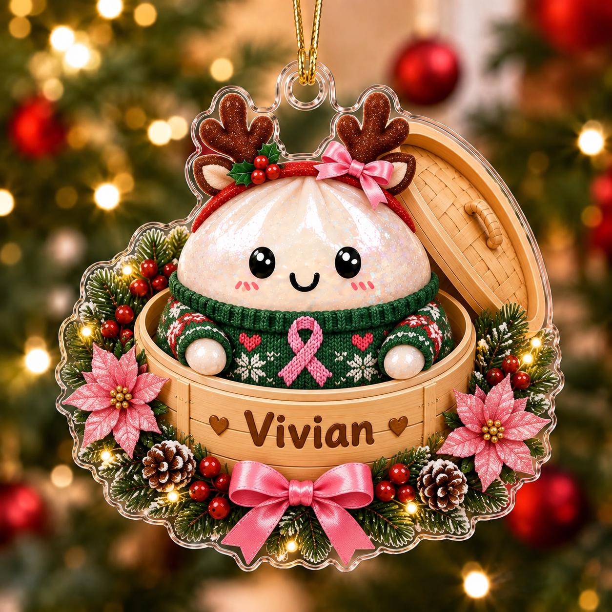 Personalized Pink Ribbon Breast Cancer Support Acrylic Christmas Ornament Keepsake with Custom Name for Survivor Gift - photo 10