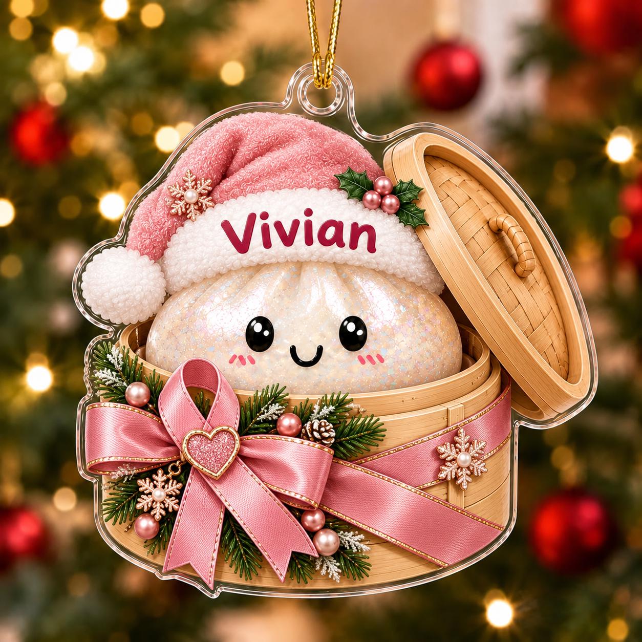 Personalized Pink Ribbon Breast Cancer Support Acrylic Christmas Ornament Keepsake with Custom Name for Survivor Gift - photo 11