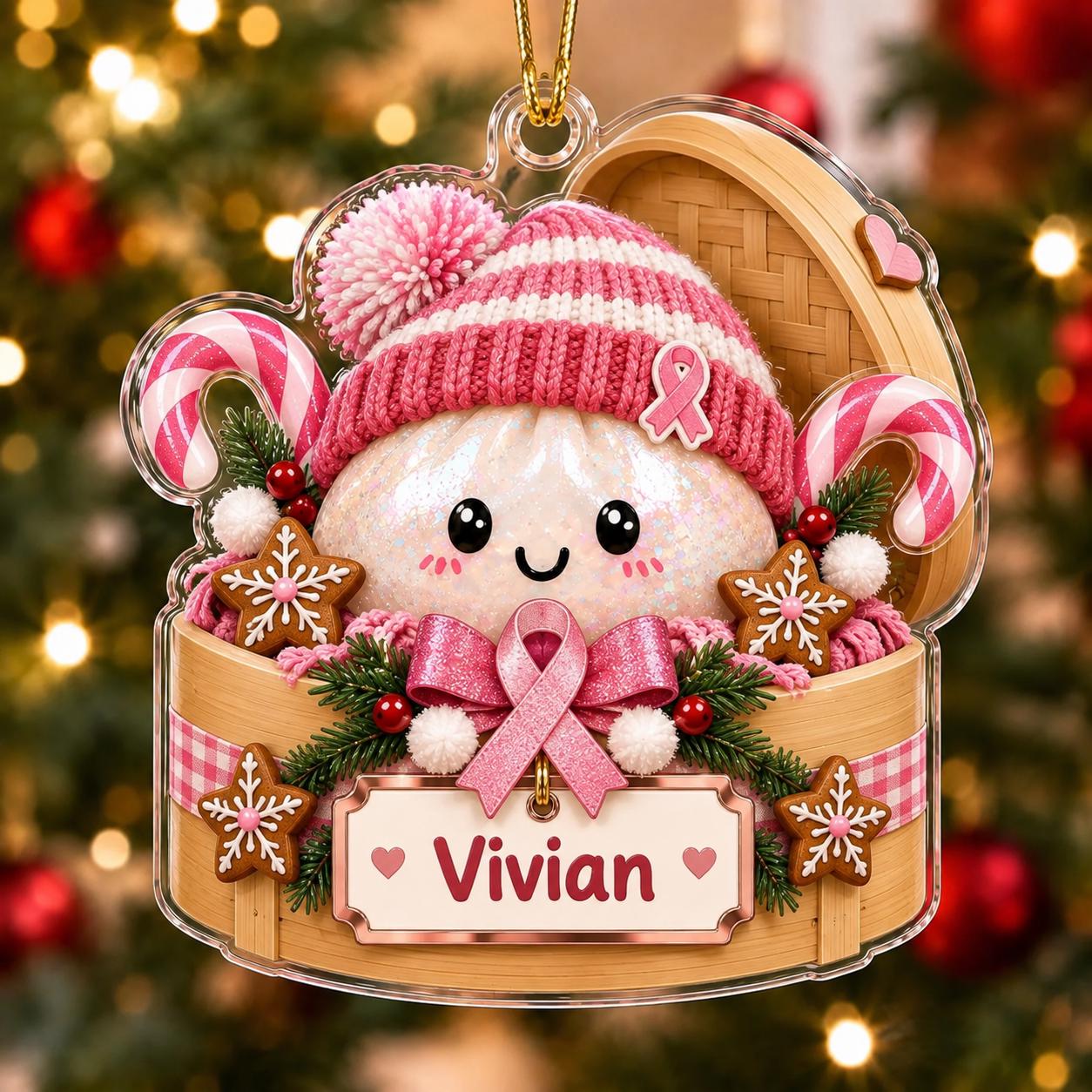 Personalized Pink Ribbon Breast Cancer Support Acrylic Christmas Ornament Keepsake with Custom Name for Survivor Gift - photo 12