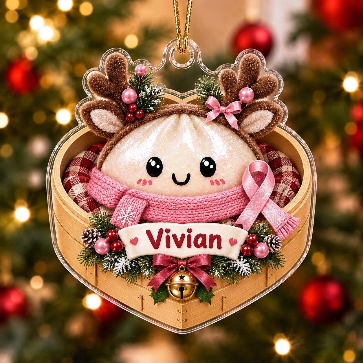 Personalized Pink Ribbon Breast Cancer Support Acrylic Christmas Ornament Keepsake with Custom Name for Survivor Gift - photo 13