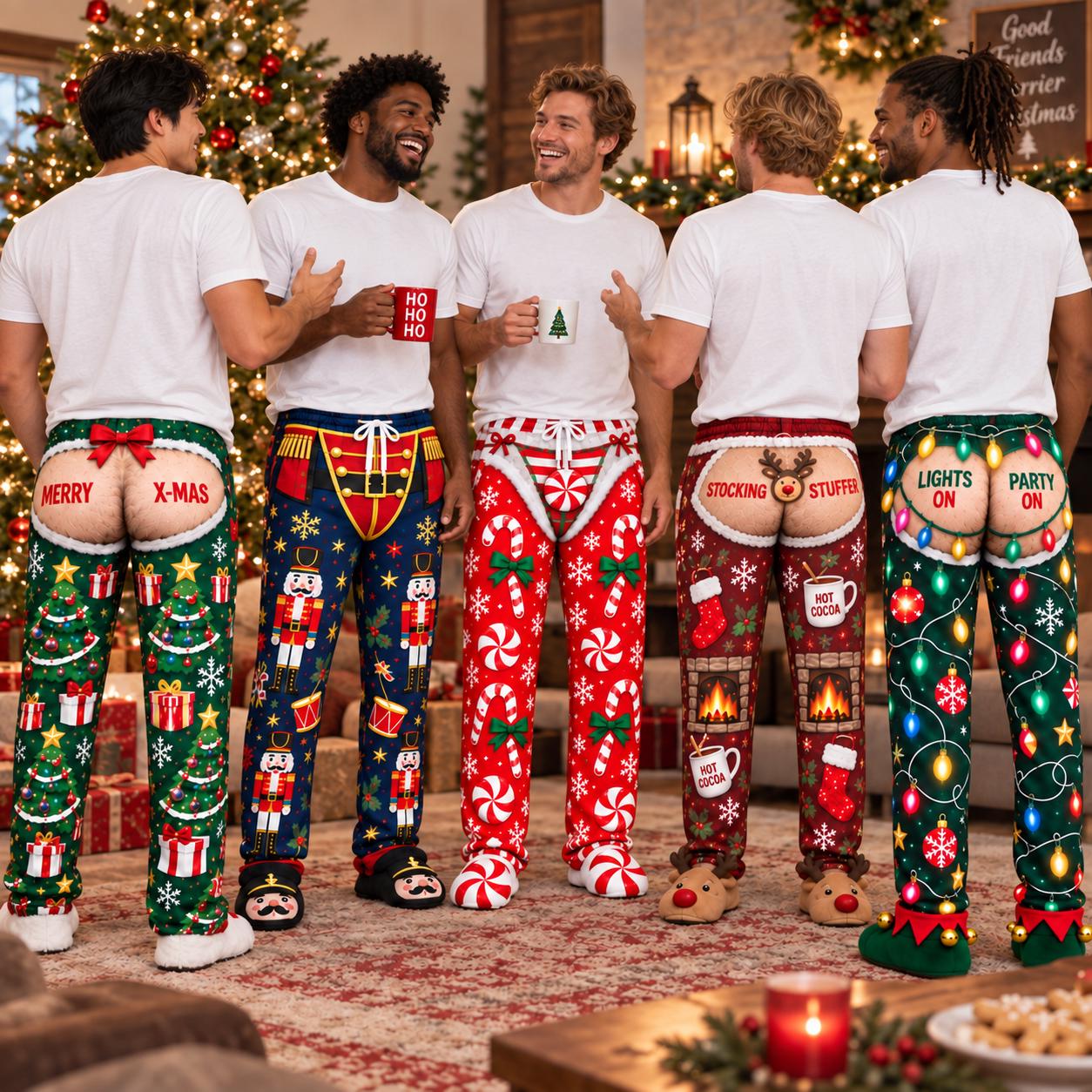 Funny Cheeky Ugly Christmas Pajama Pants for Men – Novelty Holiday Lounge Pants Xmas Party Bottoms Gift for Him
