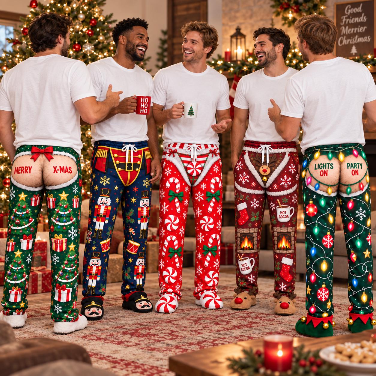 Funny Cheeky Ugly Christmas Pajama Pants for Men – Novelty Holiday Lounge Pants Xmas Party Bottoms Gift for Him - photo 3