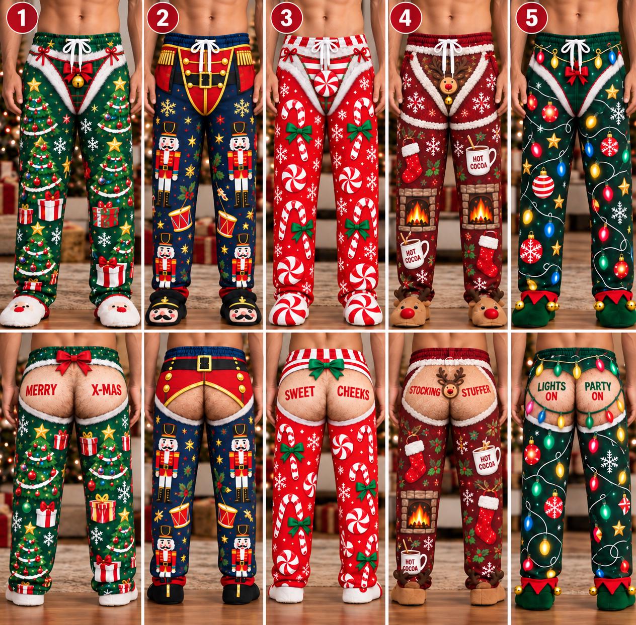 Funny Cheeky Ugly Christmas Pajama Pants for Men – Novelty Holiday Lounge Pants Xmas Party Bottoms Gift for Him - photo 4