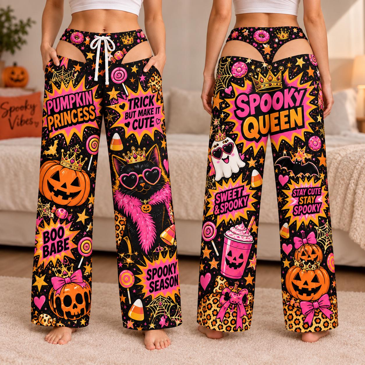 Spooky Witchy Halloween Pajama Pants for Women – Cute Gothic Pajamas Wide Leg Lounge Bottoms and Gift for Her - photo 2