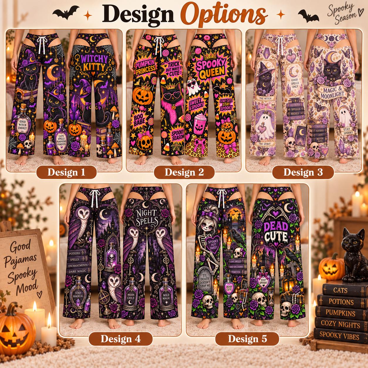 Spooky Witchy Halloween Pajama Pants for Women – Cute Gothic Pajamas Wide Leg Lounge Bottoms and Gift for Her - photo 4