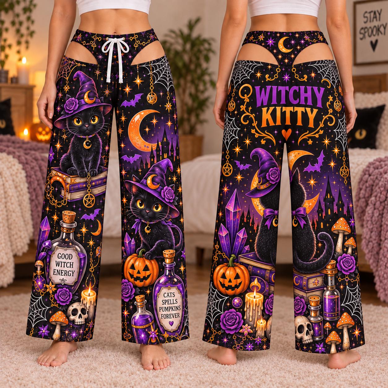 Spooky Witchy Halloween Pajama Pants for Women – Cute Gothic Pajamas Wide Leg Lounge Bottoms and Gift for Her - photo 7